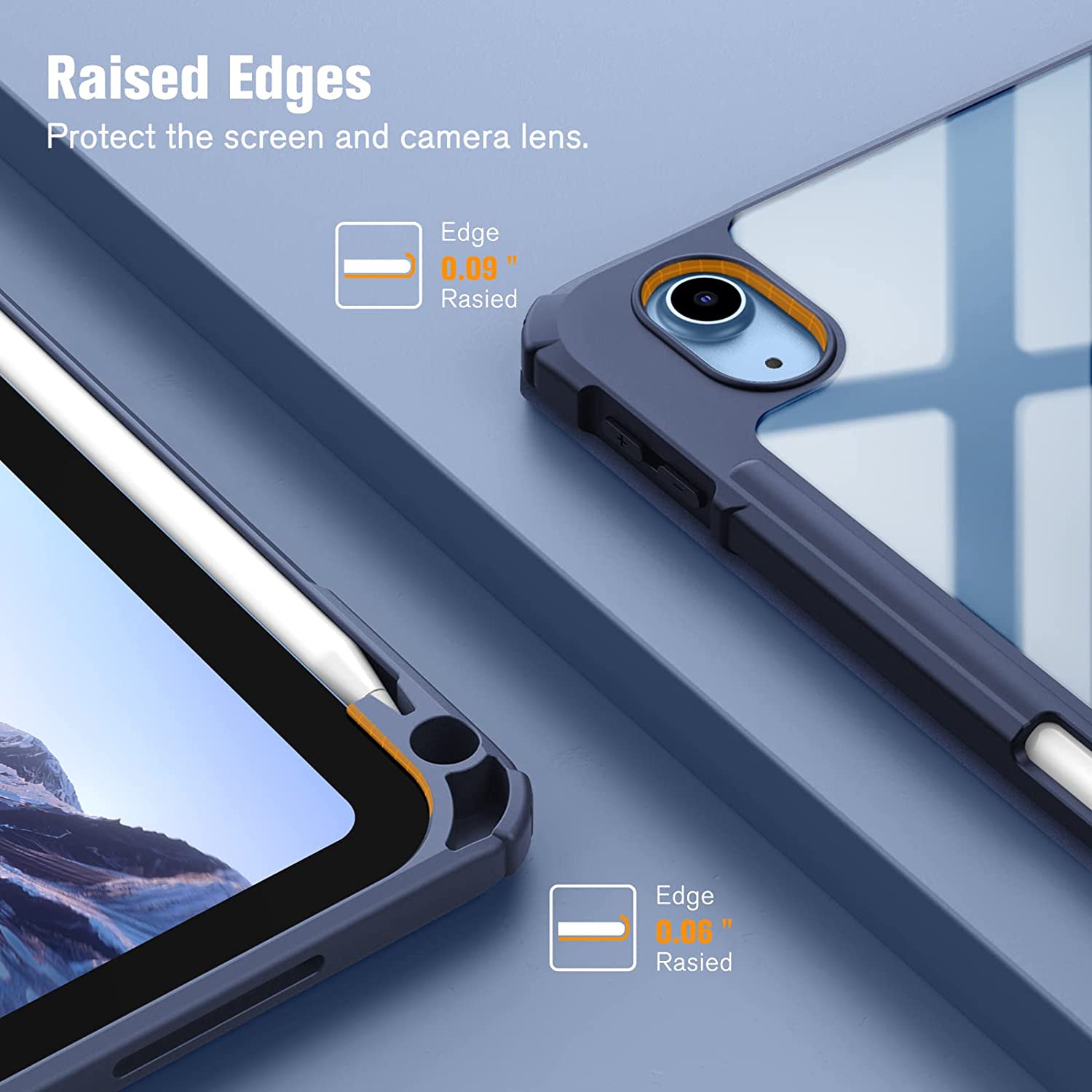 F – Étui mince hybride pour tablette iPad de 10.9 po de 10e génération – [porte-crayon intégré] couvercle antichoc avec coque arrière transparente,