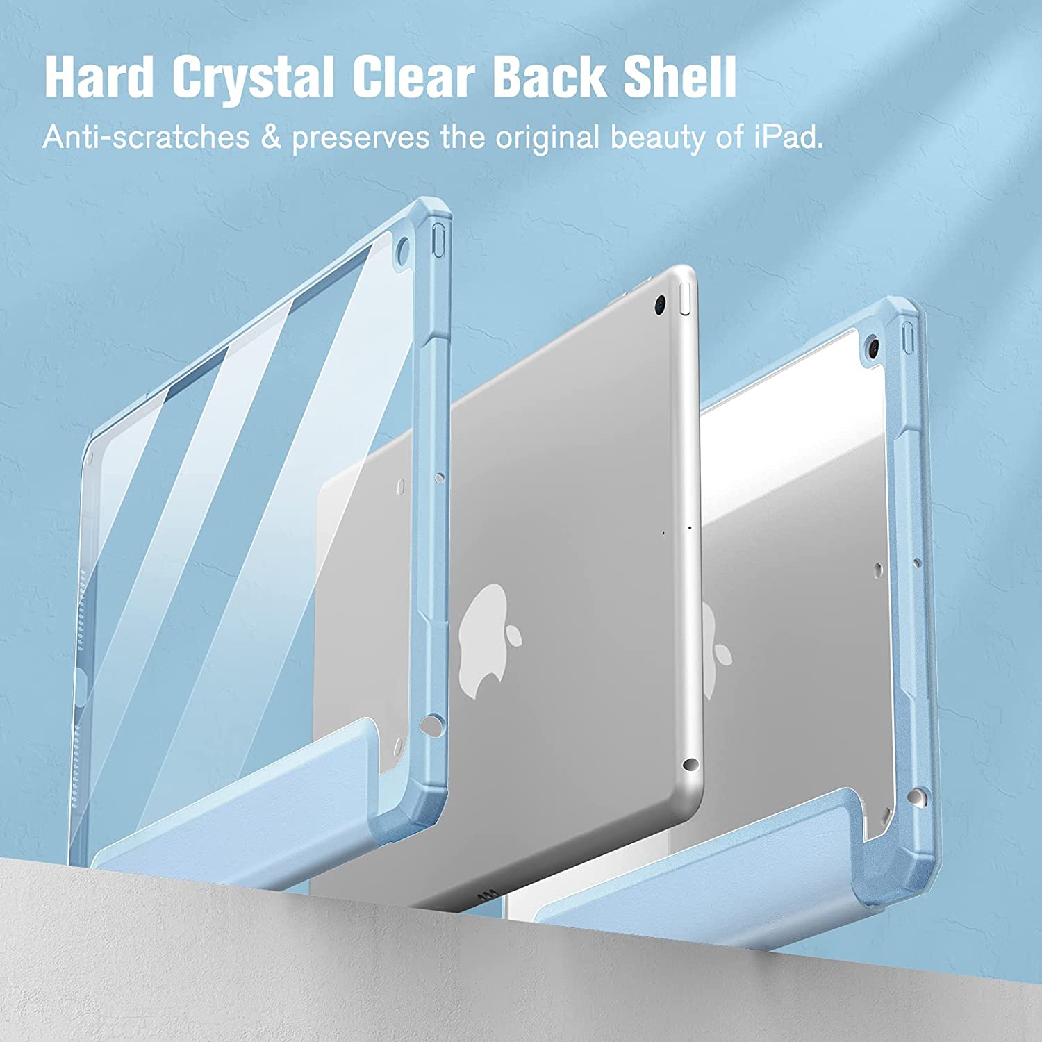 F Hybrid Slim Case for iPad 9th / 8th / 7th Generation 10.2 inch - [Built-in Pencil Holder] Shockproof Cover with Clear Transparent Back Shell, Auto
