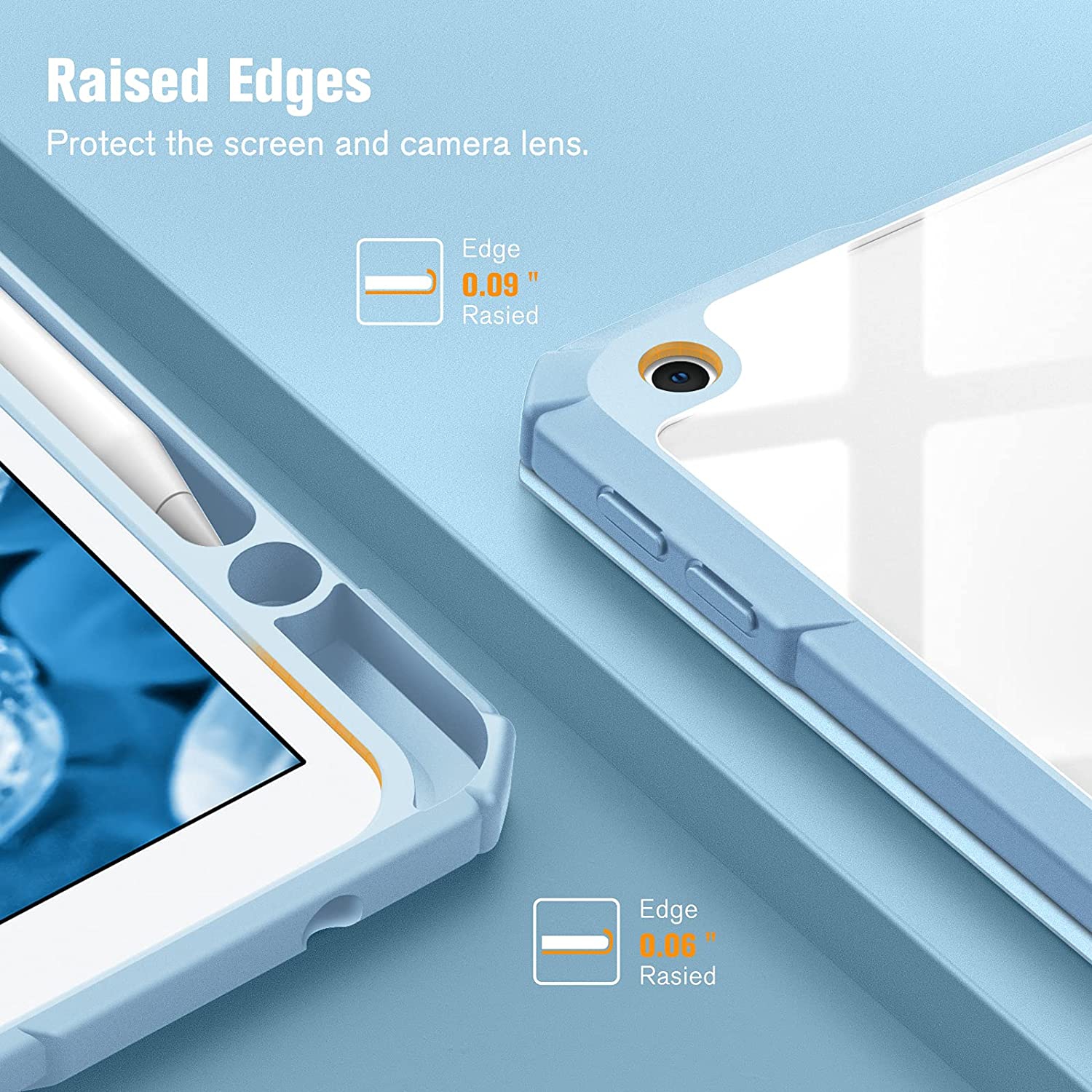 F Hybrid Slim Case for iPad 9th / 8th / 7th Generation 10.2 inch - [Built-in Pencil Holder] Shockproof Cover with Clear Transparent Back Shell, Auto