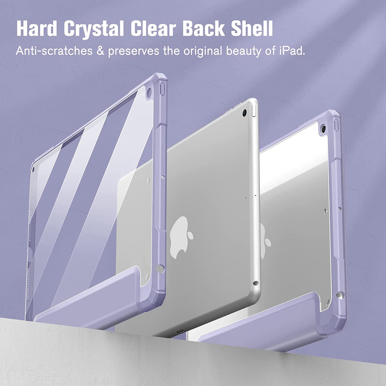 F Hybrid Slim Case for iPad 9th / 8th / 7th Generation 10.2 inch - [Built-in Pencil Holder] Shockproof Cover with Clear Transparent Back Shell, Auto