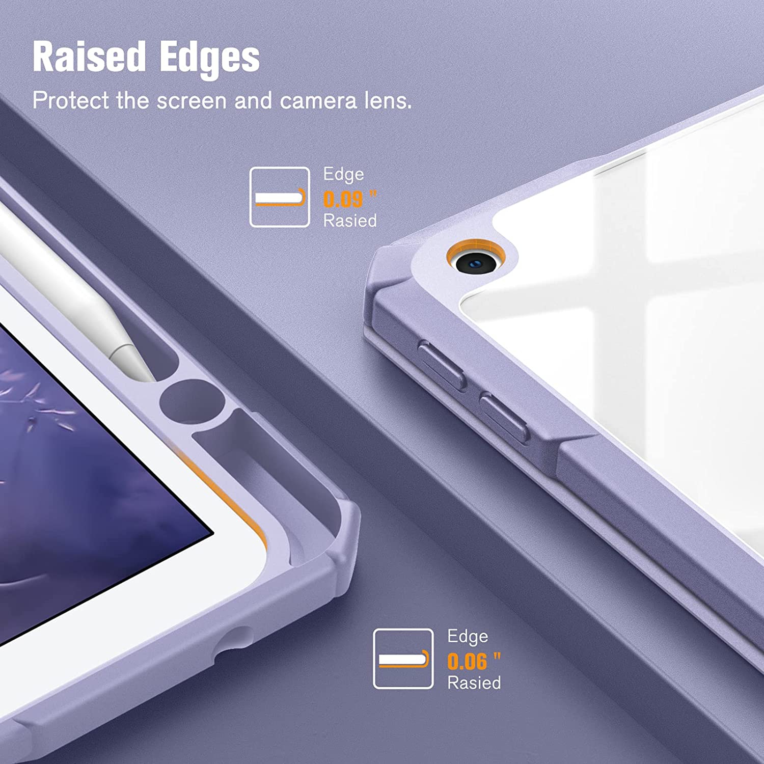 F Hybrid Slim Case for iPad 9th / 8th / 7th Generation 10.2 inch - [Built-in Pencil Holder] Shockproof Cover with Clear Transparent Back Shell, Auto