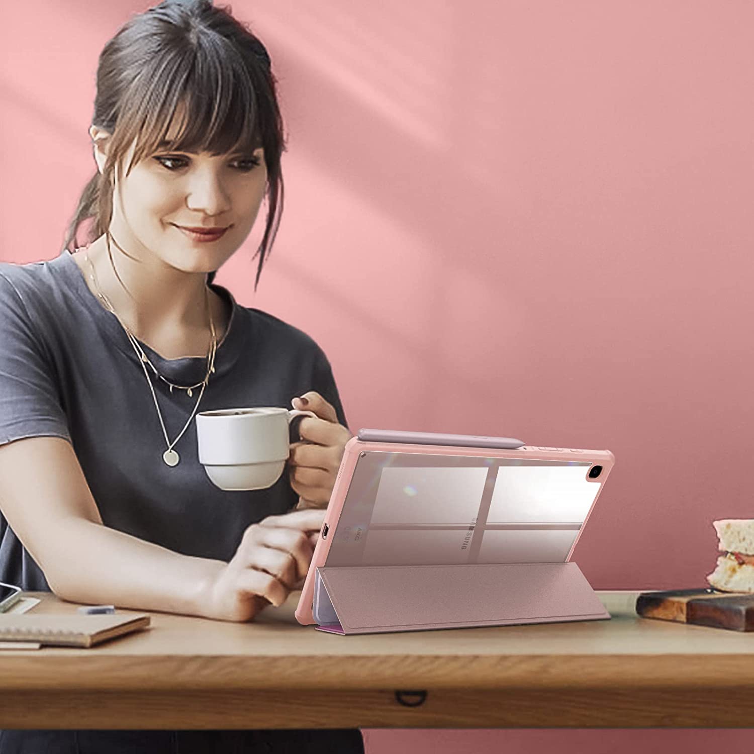 F Hybrid Slim Case for Samsung Galaxy Tab S6 Lite 10.4 inch 2022/2020 Model with S Pen Holder, Shockproof Cover with Clear Transparent Back Shell