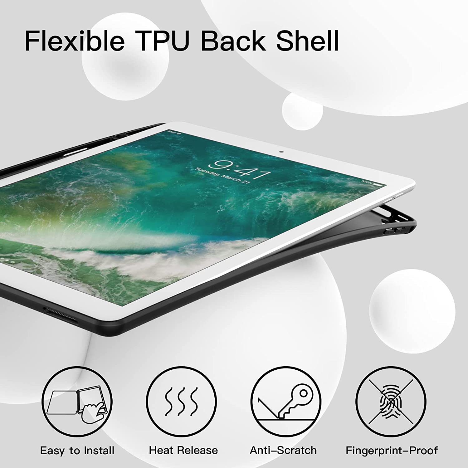 Étui J pour iPad Pro de 12.9 po avec porte-crayon, couverture mince pour tablette avec dos en TPUR souple, fonction de veille/veille automatique