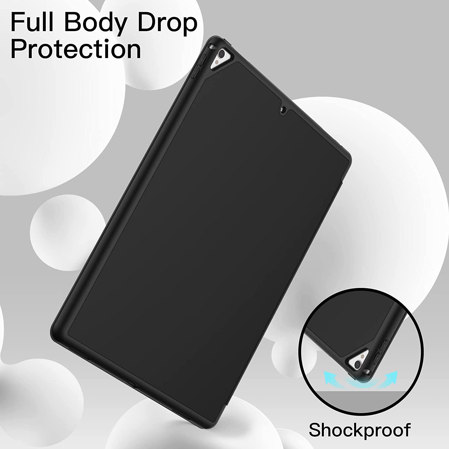 Étui J pour iPad Pro de 12.9 po avec porte-crayon, couverture mince pour tablette avec dos en TPUR souple, fonction de veille/veille automatique