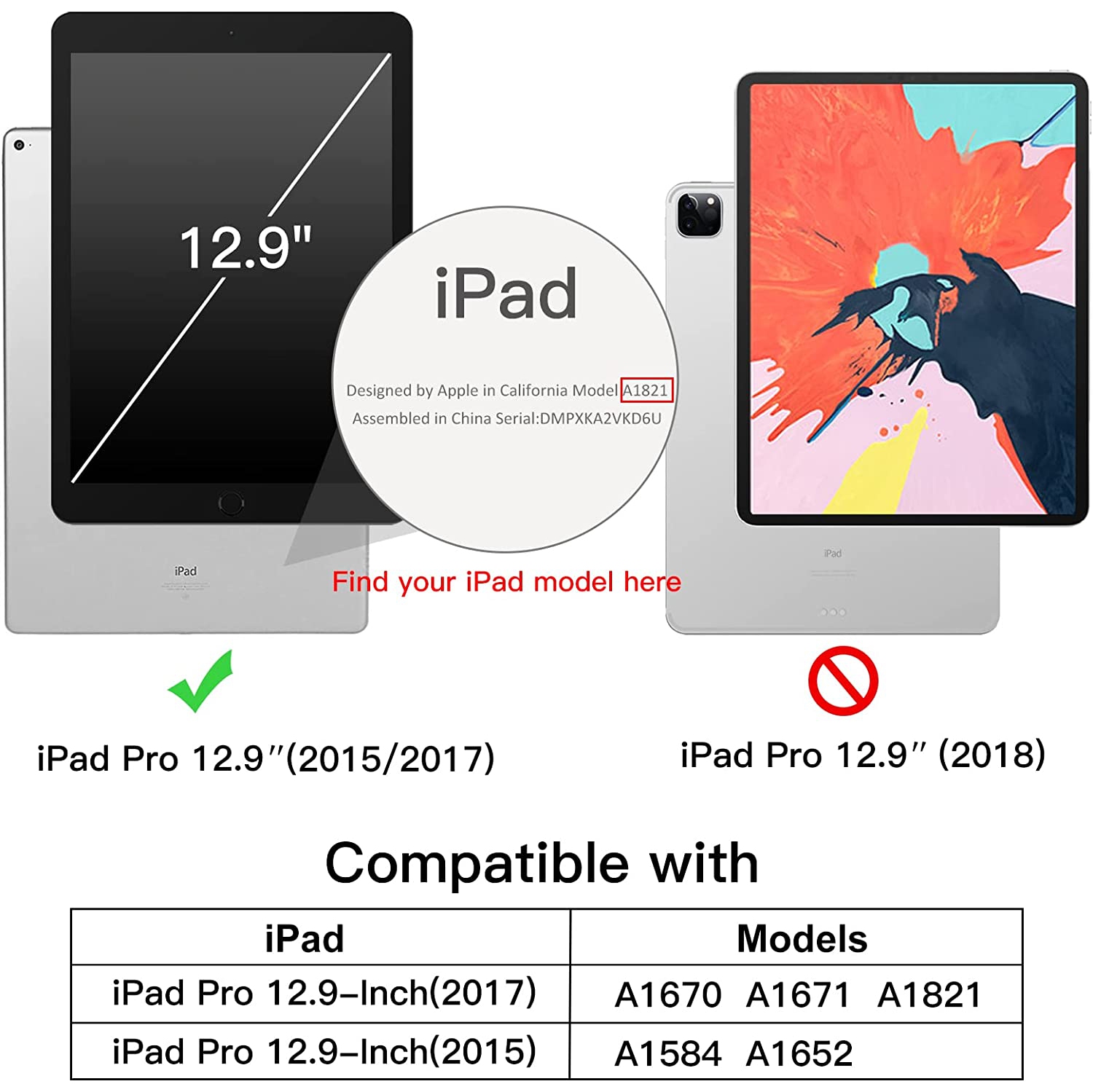 Étui J pour iPad Pro de 12.9 po avec porte-crayon, couverture mince pour tablette avec dos en TPUR souple, fonction de veille/veille automatique
