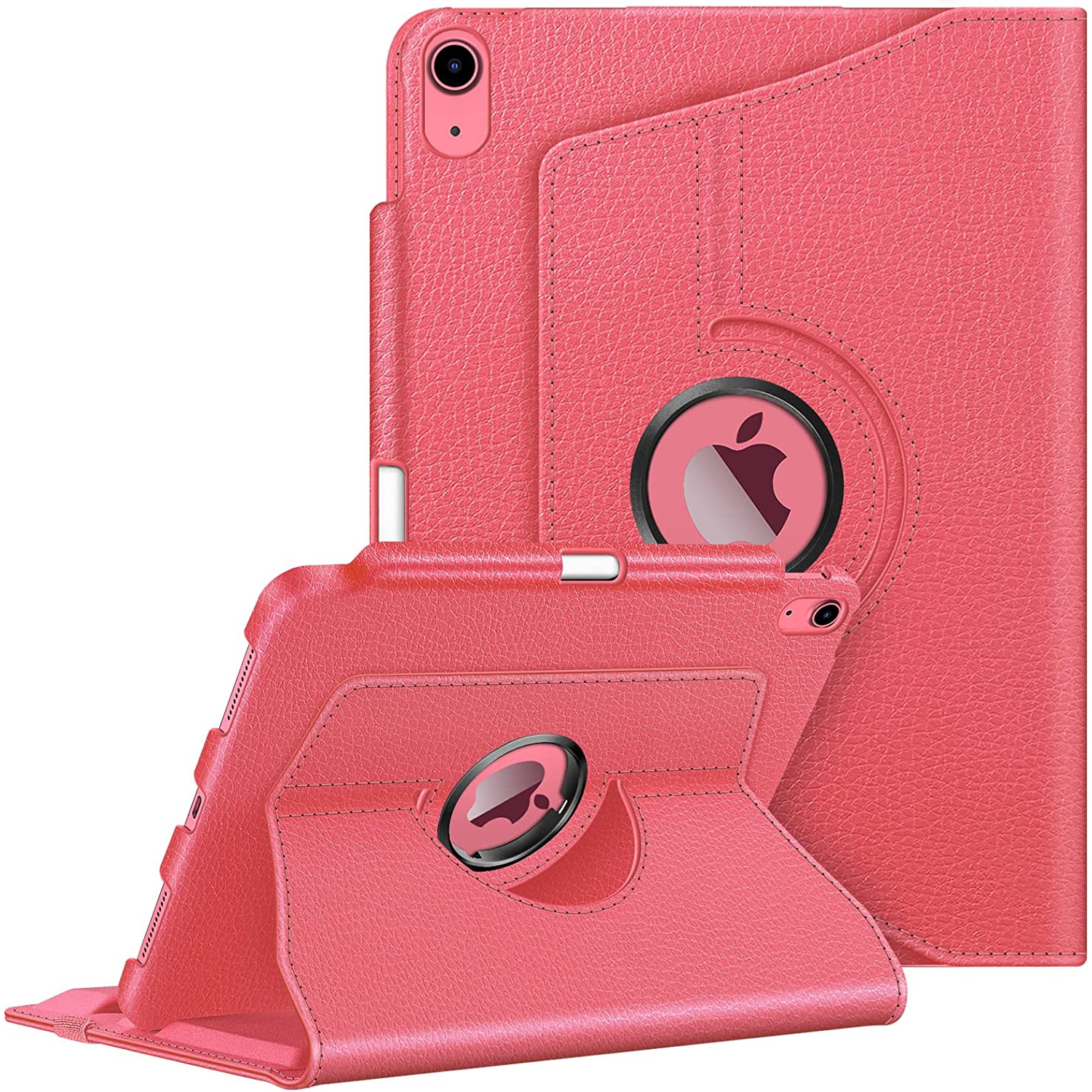 F Rotating Case for iPad 10th Generation 10.9 Inch Tablet with Pencil Holder - 360 Degree Rotating Protective Stand Cover with Auto Sleep/Wake, Pink