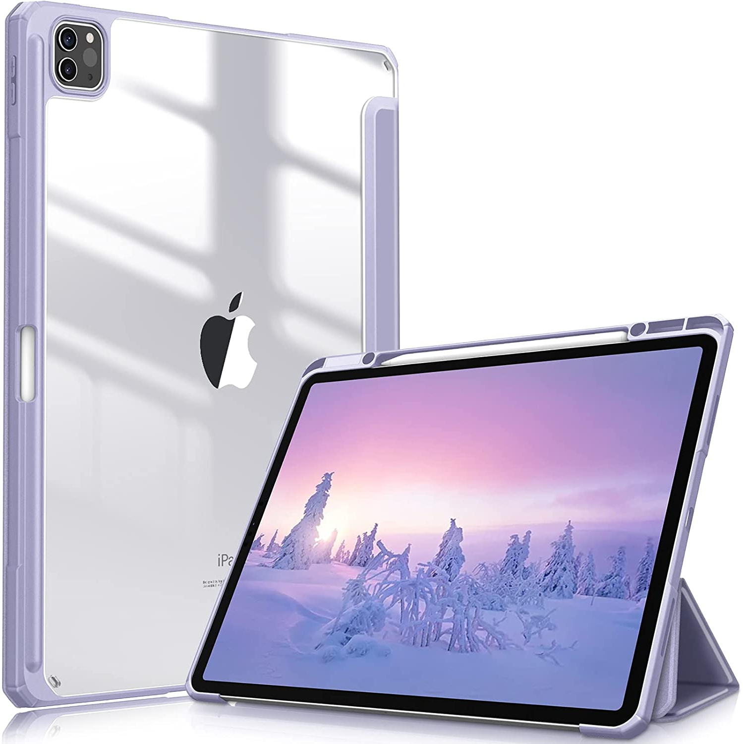 F Hybrid Slim Case for iPad Pro 12.9-inch 6th Generation 2022, [Built-in Pencil Holder] Shockproof Cover w/Clear Transparent Back Shell, Also Fit