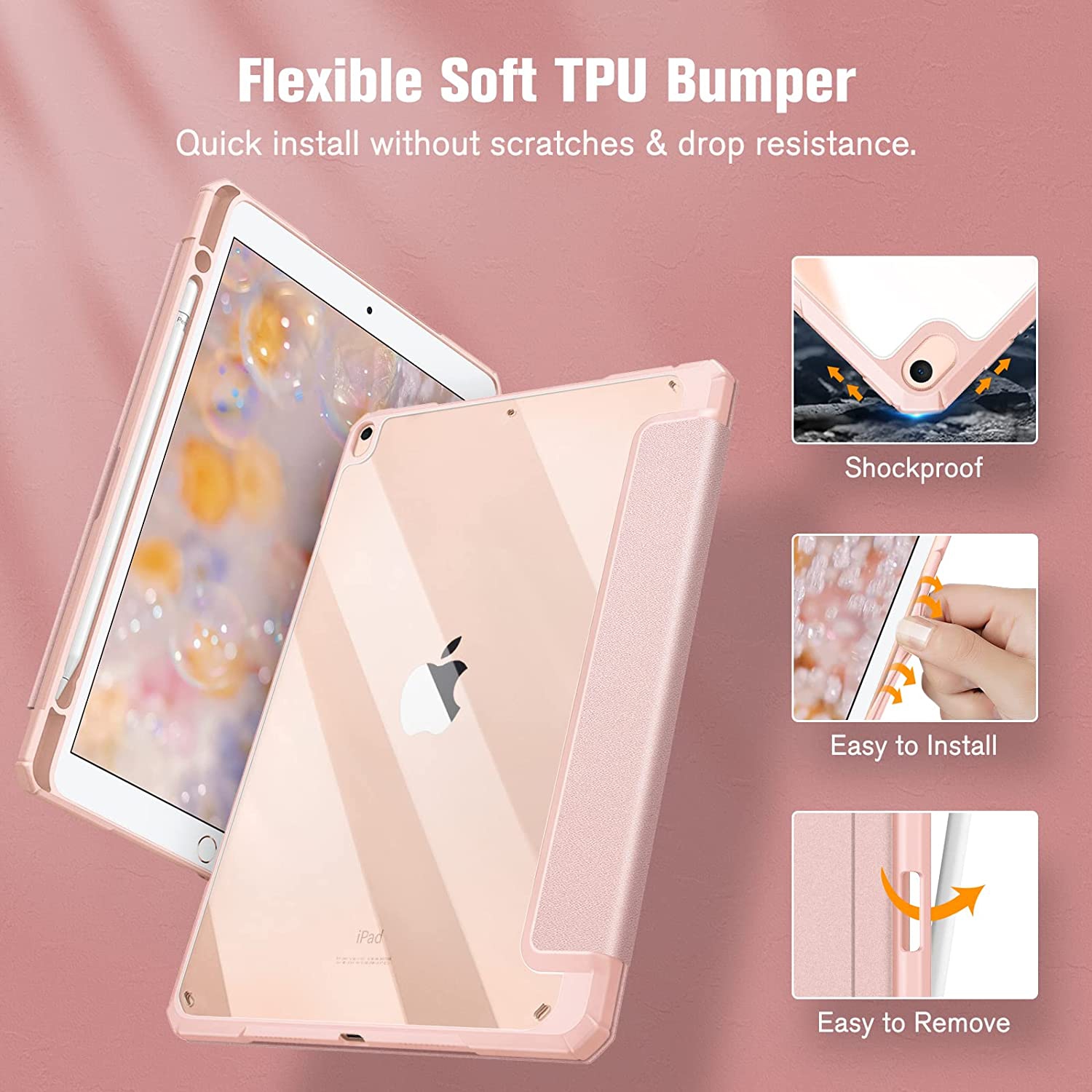 F Hybrid Slim Case for iPad Air 3rd Generation 10.5 2019 / iPad Pro 10.5 Inch 2017 - [Built-in Pencil Holder] Shockproof Cover with Clear Transparent