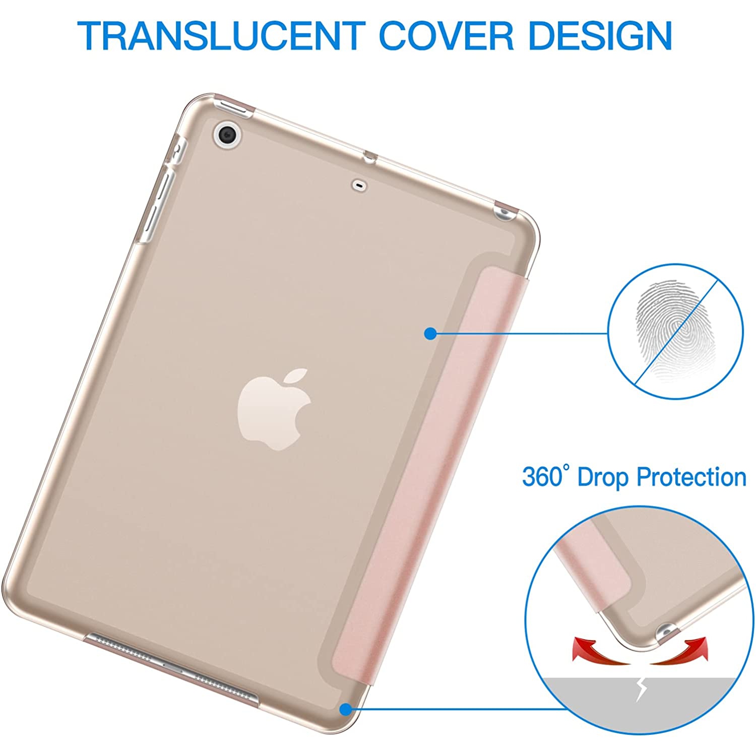 J Case for iPad Mini 1 2 3, Smart Cover with Auto Sleep/Wake (Rose Gold)