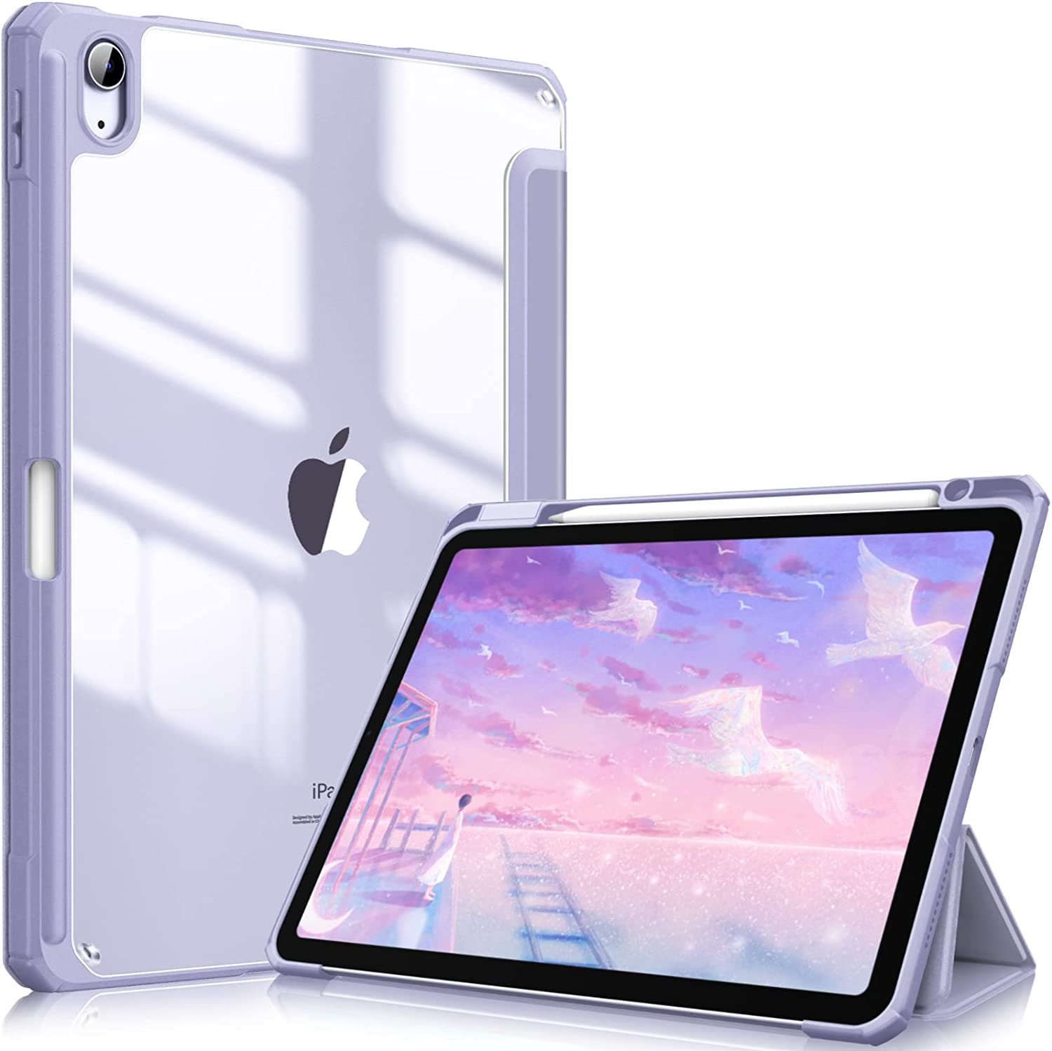 F Hybrid Slim Case for iPad Air 5th Generation / iPad Air 4th Generation (2020) 10.9 Inch - [Built-in Pencil Holder] Shockproof Cover with Clear