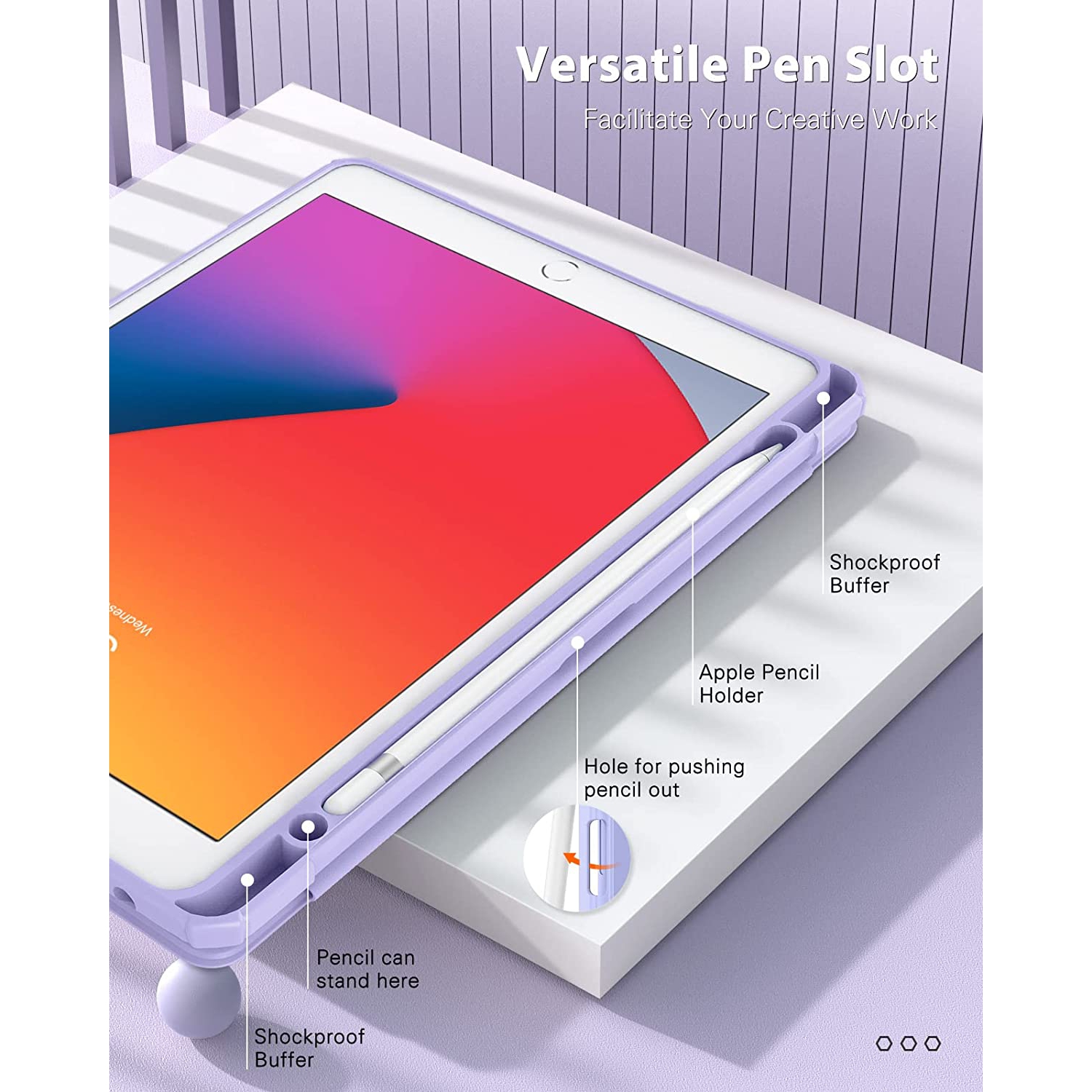 T Case for New iPad 9th Generation 2021/8th Gen 2020/7th Gen 2019 with Pencil Holder, Slim Protective Case with Clear Back Shell & Auto Wake/Sleep