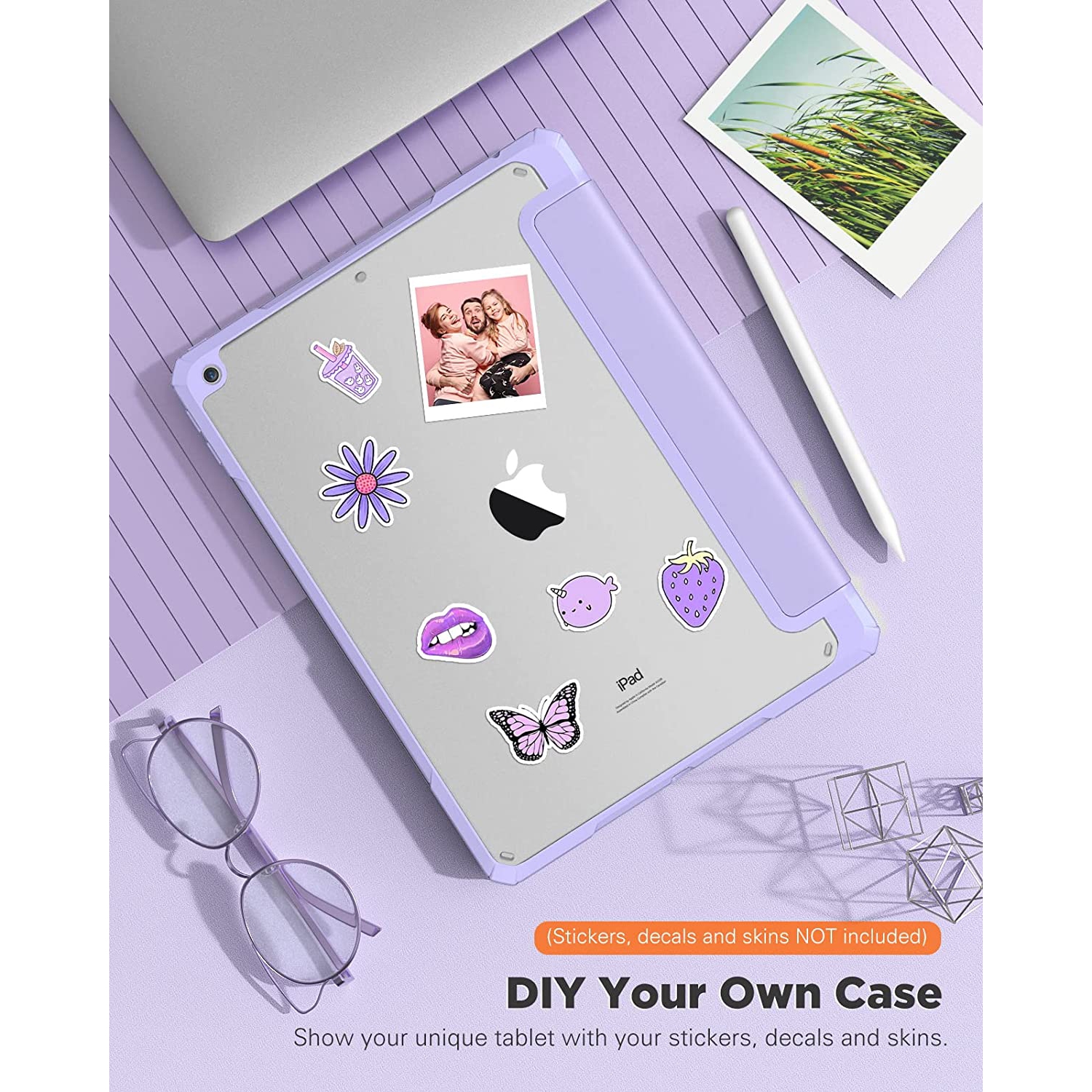 T Case for New iPad 9th Generation 2021/8th Gen 2020/7th Gen 2019 with Pencil Holder, Slim Protective Case with Clear Back Shell & Auto Wake/Sleep