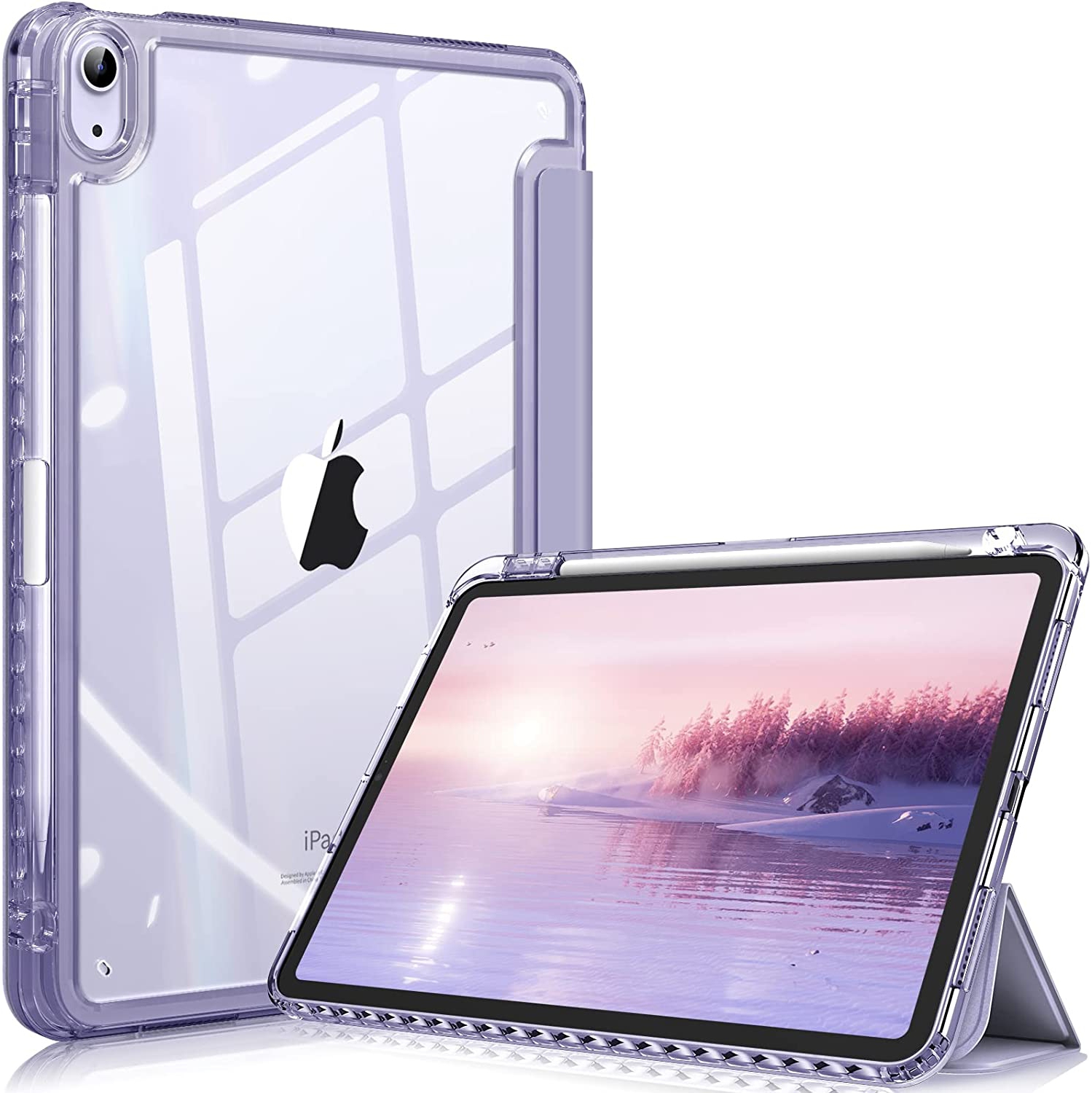 F Hybrid Slim Case for iPad Air 5th Generation / iPad Air 4th Generation (2020) 10.9 Inch - [Built-in Pencil Holder] Shockproof Cover with Clear