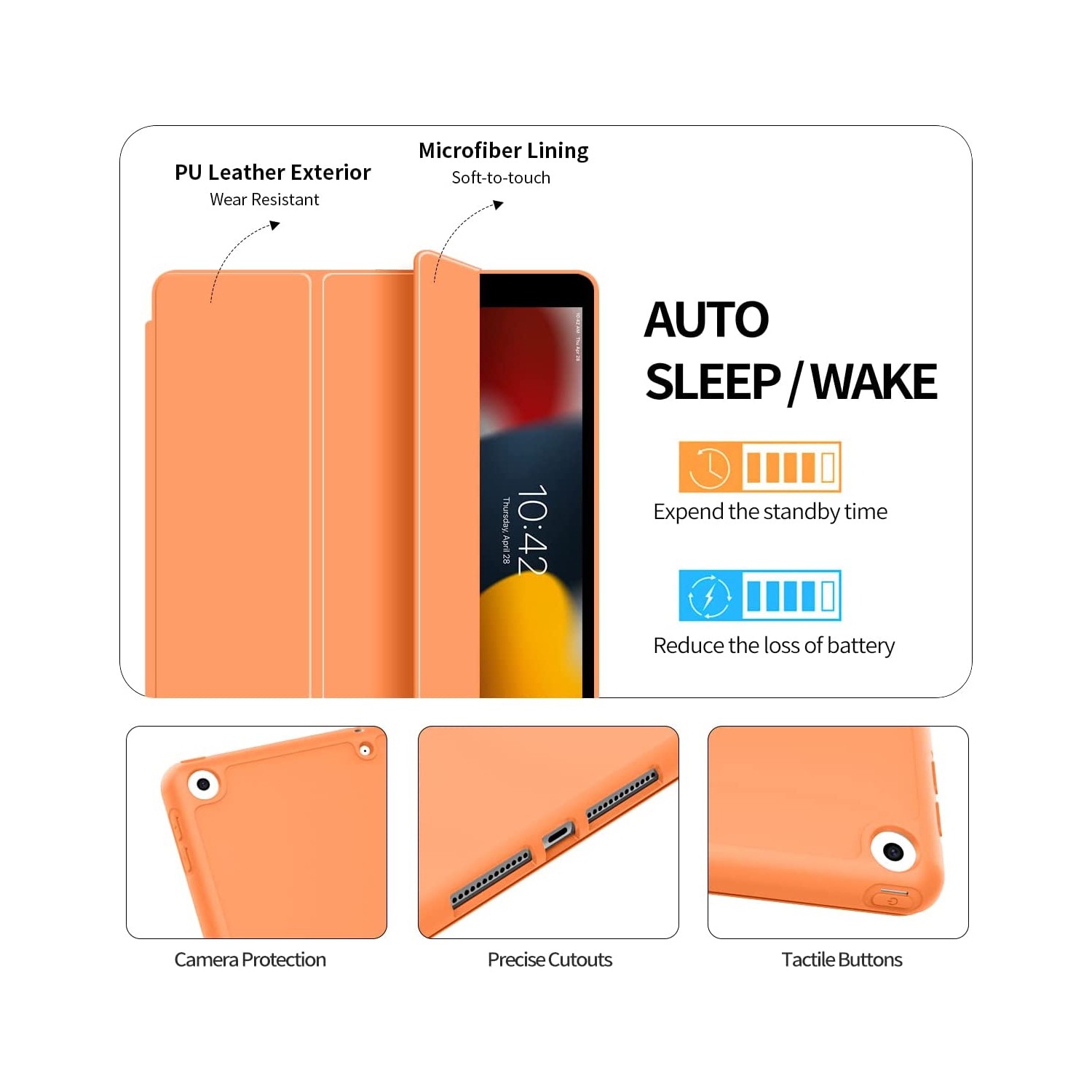 K iPad 10.2 Case for iPad 9th Generation 2021 / iPad 8th Generation 2020 / iPad 7th Gen 2019 with Pencil Holder, Auto Sleep/Wake for Slim Soft Back