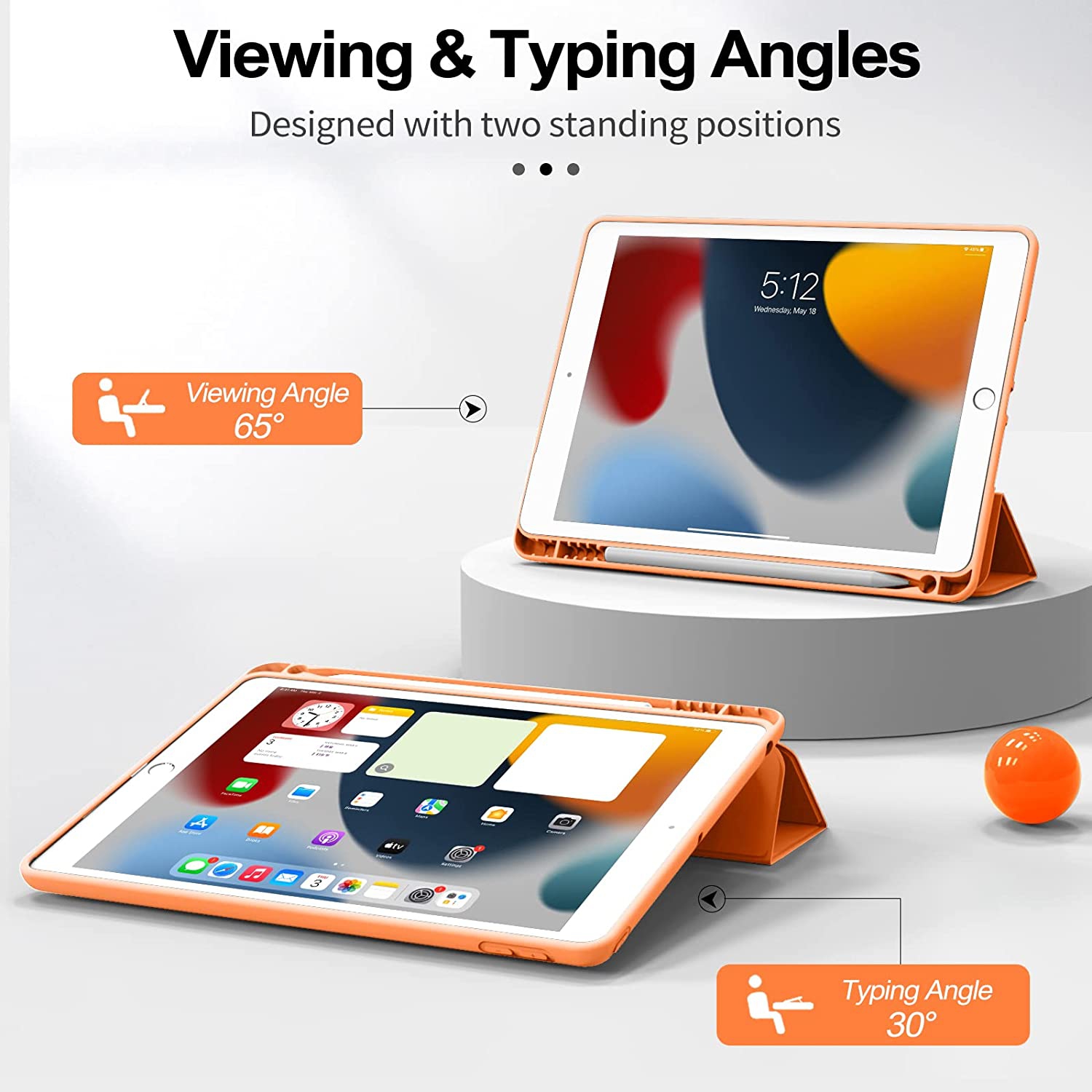 K iPad 10.2 Case for iPad 9th Generation 2021 / iPad 8th Generation 2020 / iPad 7th Gen 2019 with Pencil Holder, Auto Sleep/Wake for Slim Soft Back