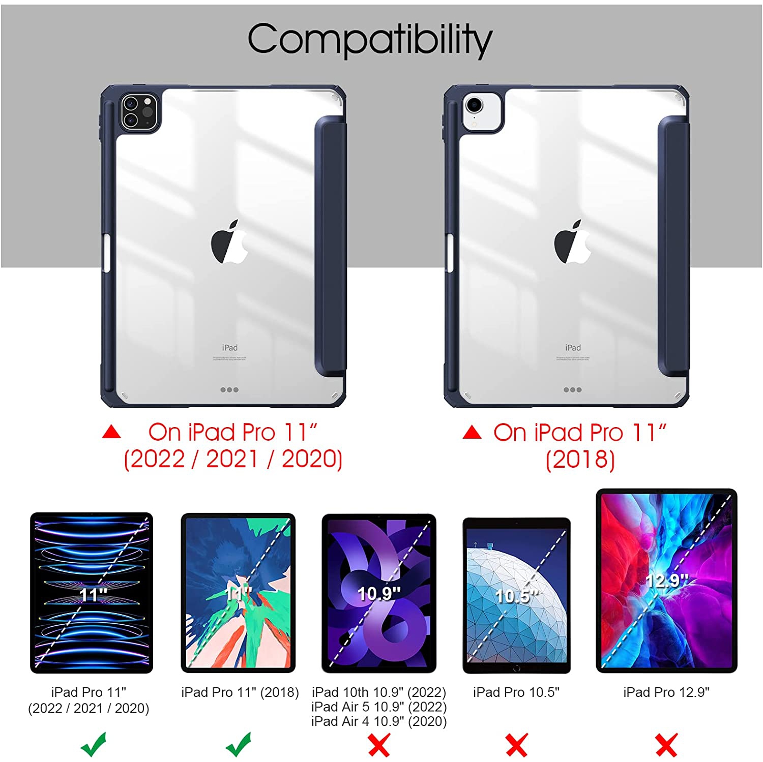 F Hybrid Slim Case for iPad Pro 11-inch 2022/2021 - [Built-in Pencil Holder] Shockproof Cover w/Clear Transparent Back Shell, Also Fit iPad Pro 11