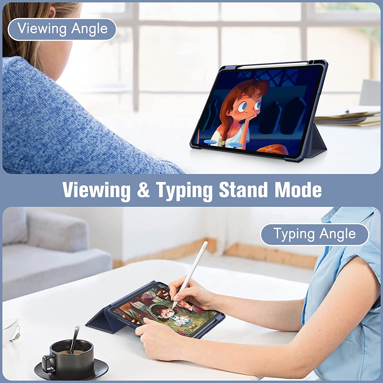 F Hybrid Slim Case for iPad Pro 11-inch 2022/2021 - [Built-in Pencil Holder] Shockproof Cover w/Clear Transparent Back Shell, Also Fit iPad Pro 11