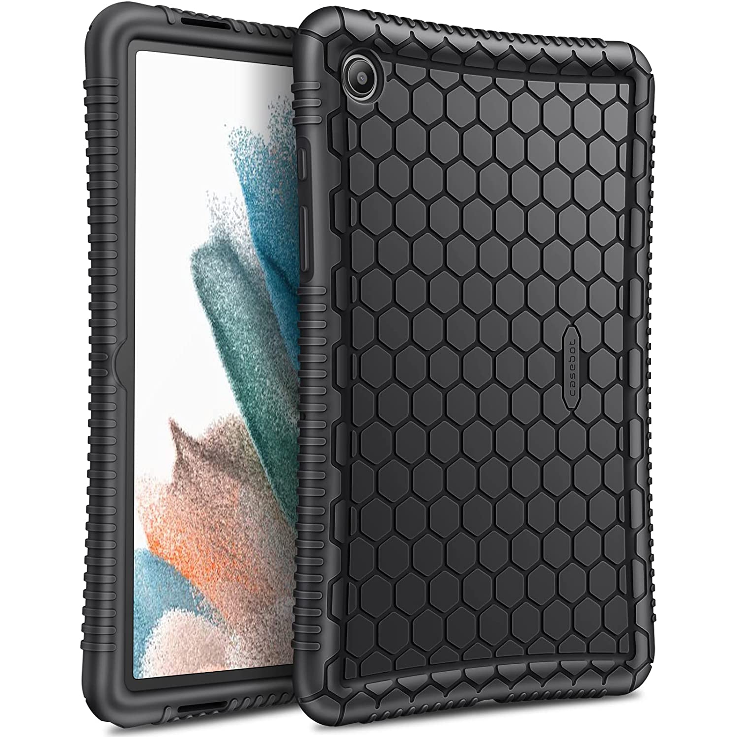 F Silicone Case for Samsung Galaxy Tab A8 10.5 Inch 2022 Model (SM-X200/X205/X207), Honey Comb Series Kids Friendly Light Weight Shock Proof Protective Cover, Black