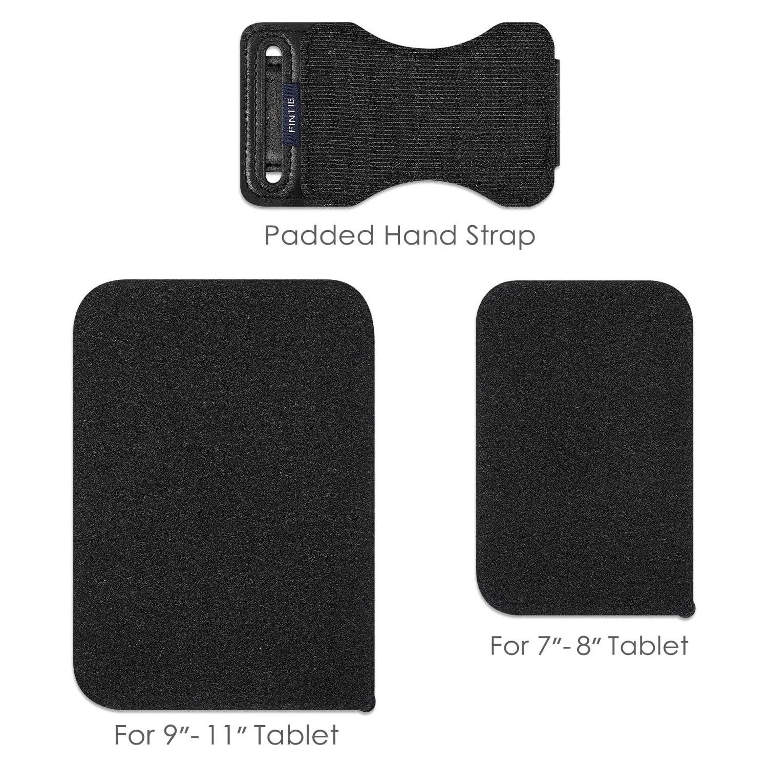 F Universal Tablet Hand Strap Holder - [Dual Stand Supports] Detachable Padded Hook & Loop Fastening Handle Grip with Adhesive Patch for iPad/Galaxy