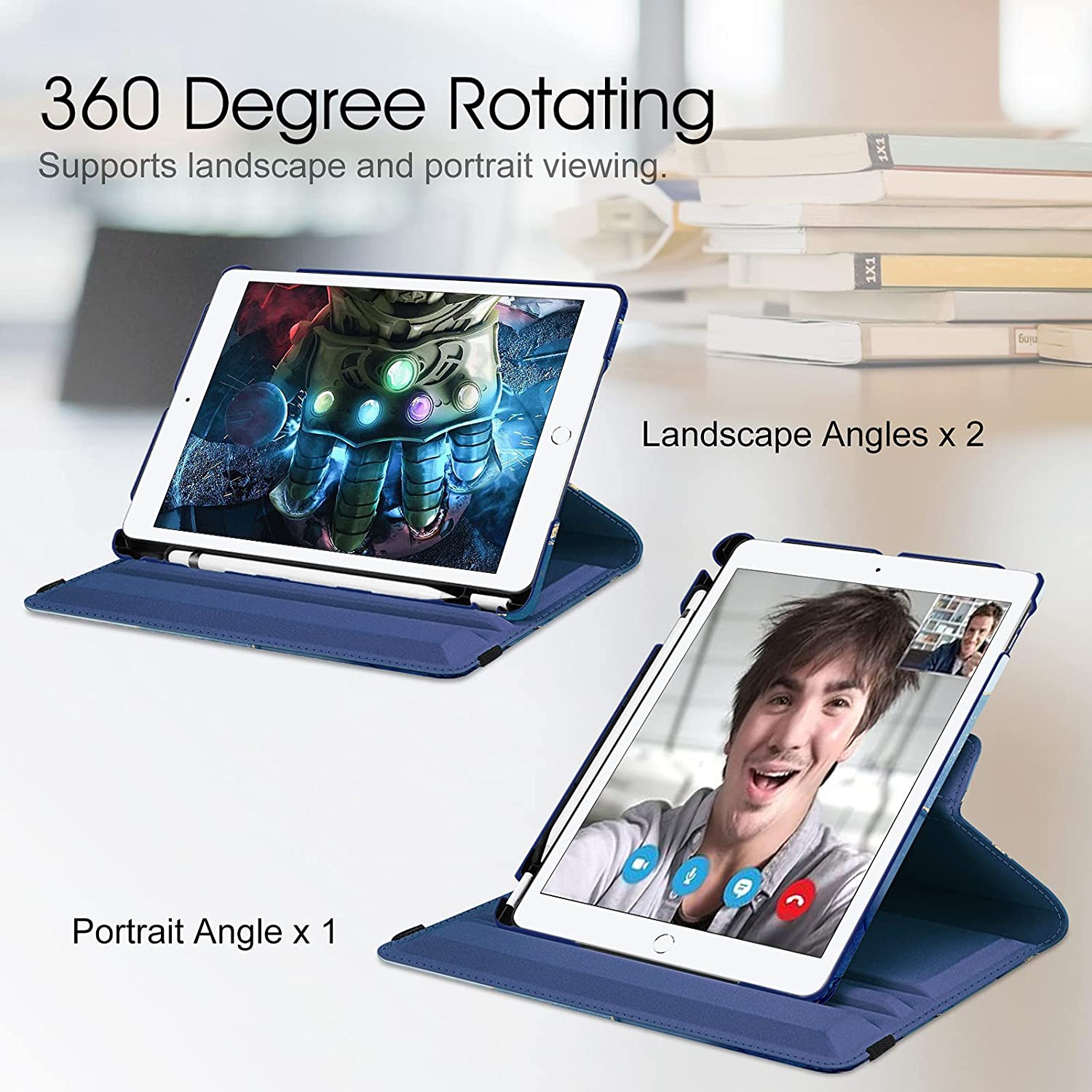 F Rotating Case for iPad 9th Generation / 8th Generation (2020) / 7th Gen (2019) 10.2 Inch - 360 Degree Rotating Protective Stand Cover with Pencil