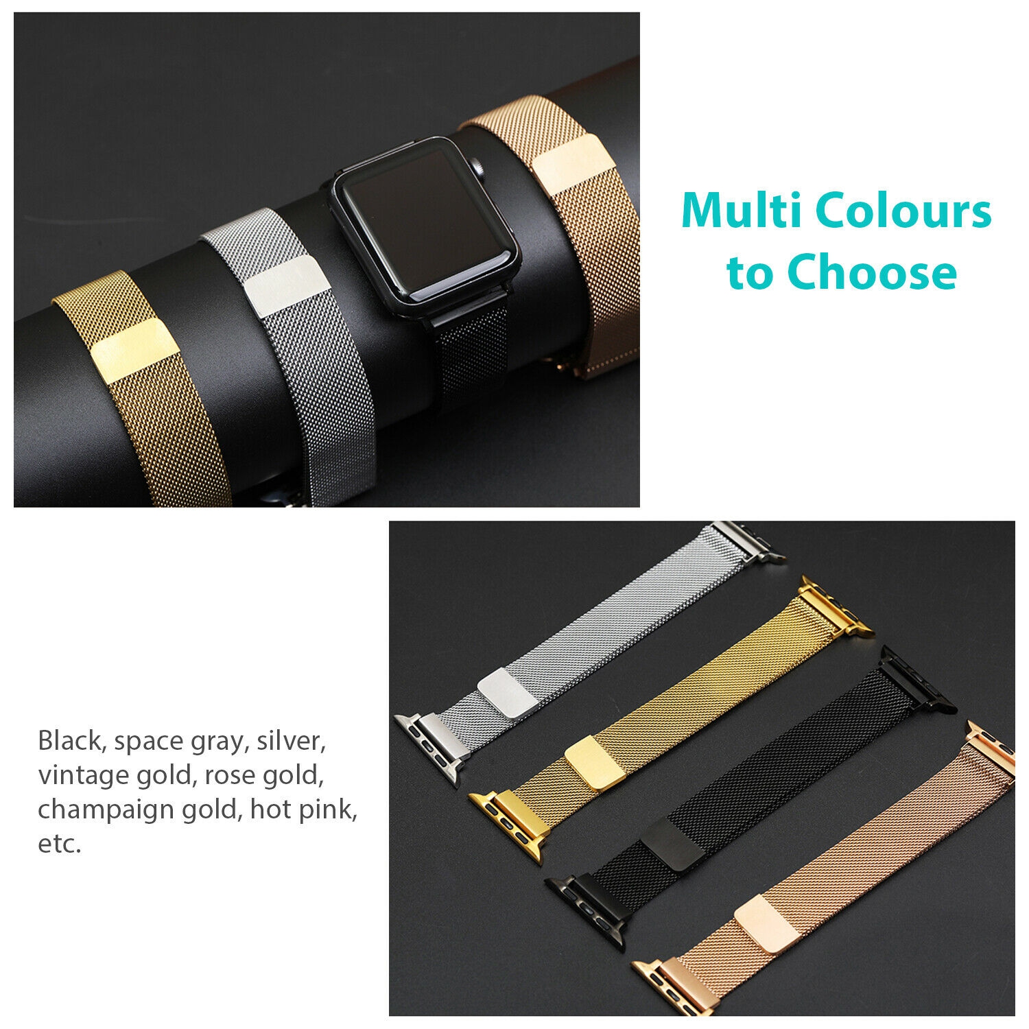 Bracelet maillé milanais pour Apple Watch 40&nbsp;mm - Paquet de 2 - Doré + noir
