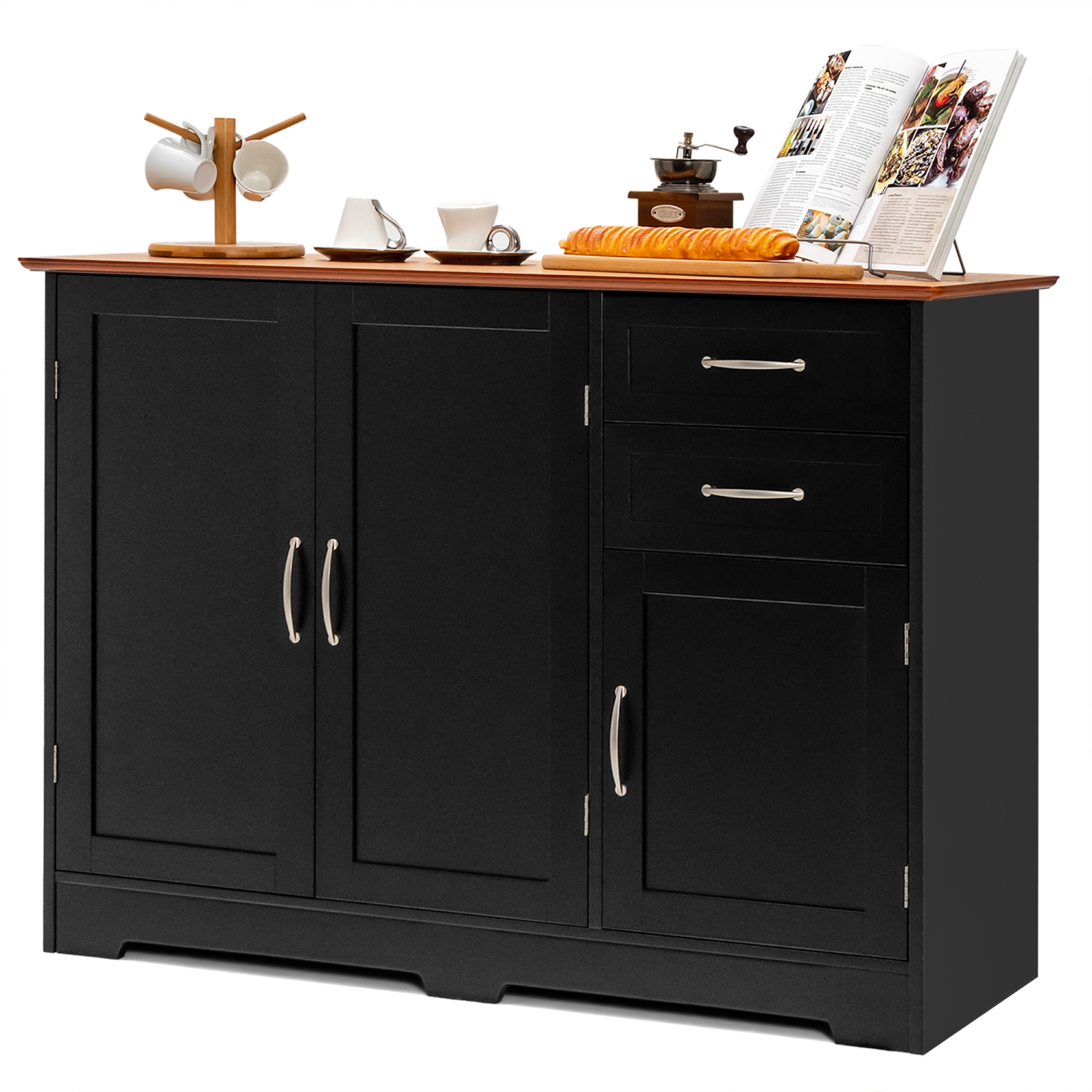 Armoire de rangement pour buffet de cuisine avec 2 tiroirs et 3 portes de Costway, noir