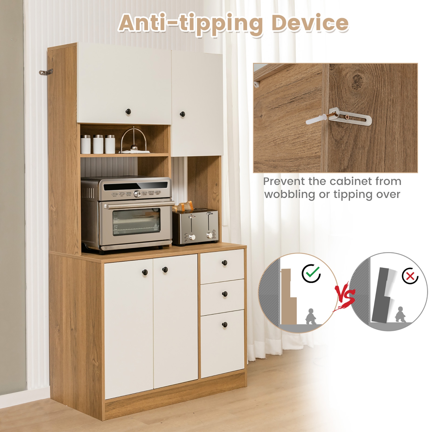 Costway 71" Tall Kitchen Pantry Buffet Hutch Freestanding Storage Cabinet 4 Doors