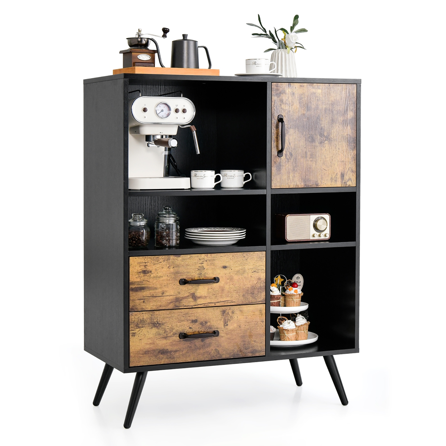 Costway Industrial Buffet Sideboard Storage Cabinet Organizer Cupboard withCubbies Drawers