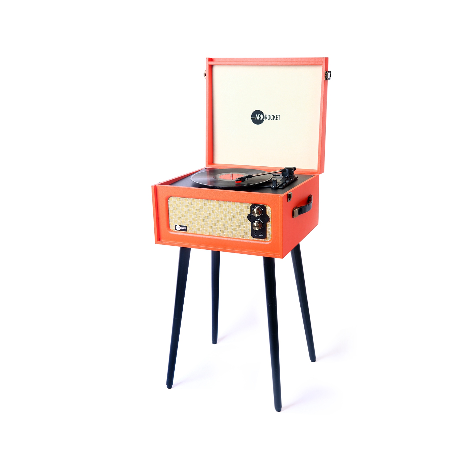 Arkrocket Discovery Bluetooth Record Player Stand with 3-Speed Turntable-Orange