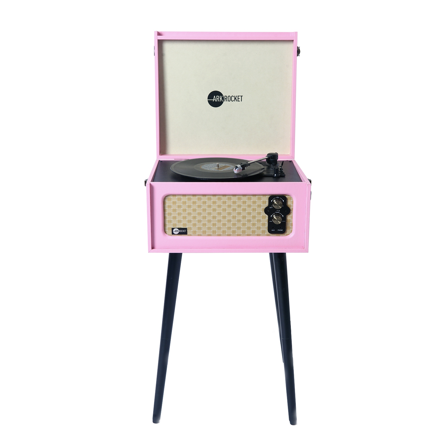 Arkrocket Discovery Bluetooth Record Player Stand with 3-Speed Turntable-Pink