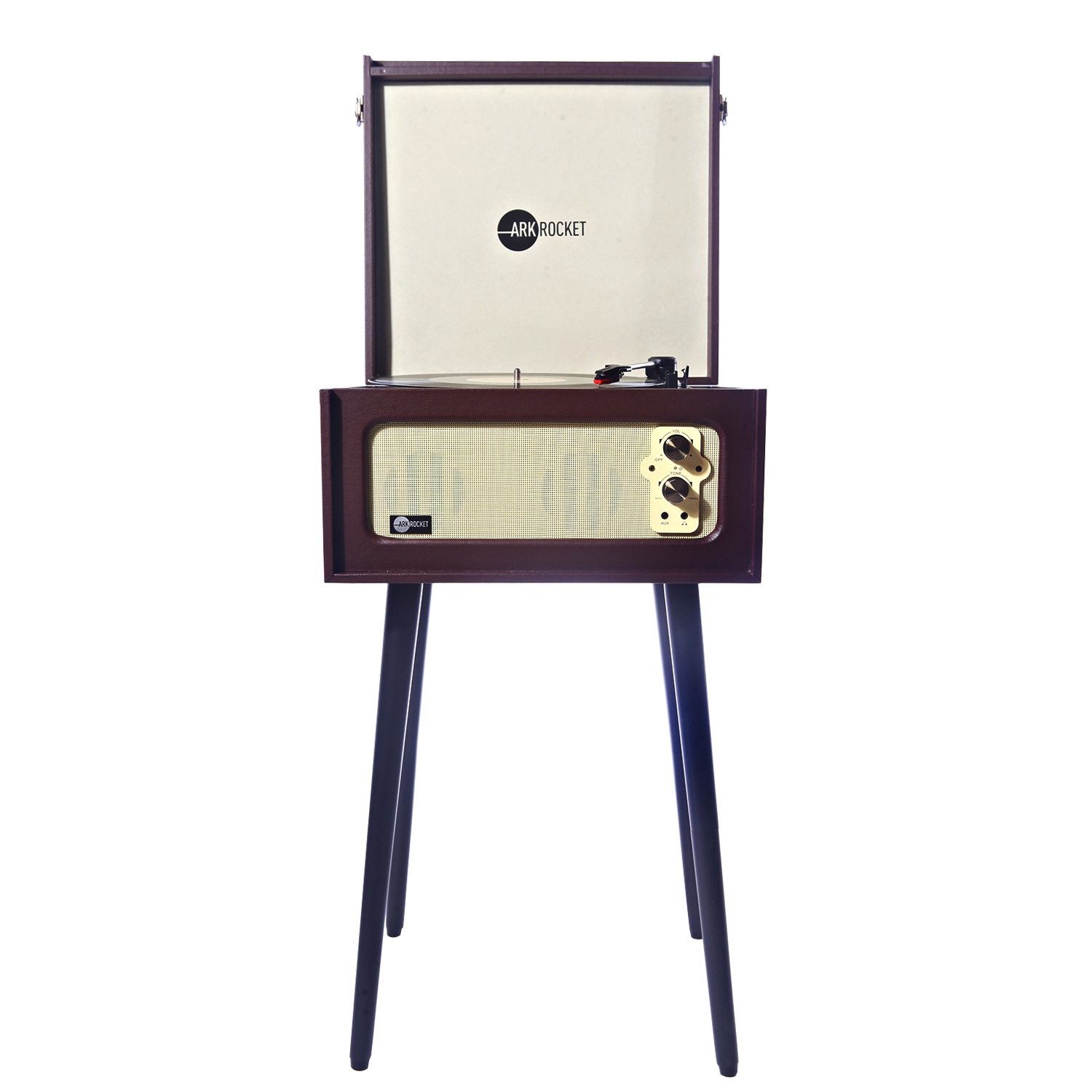 Support pour tourne-disque Bluetooth Discovery d’Arkrok avec tourne-disque à 3 vitesses - Brun/Crème