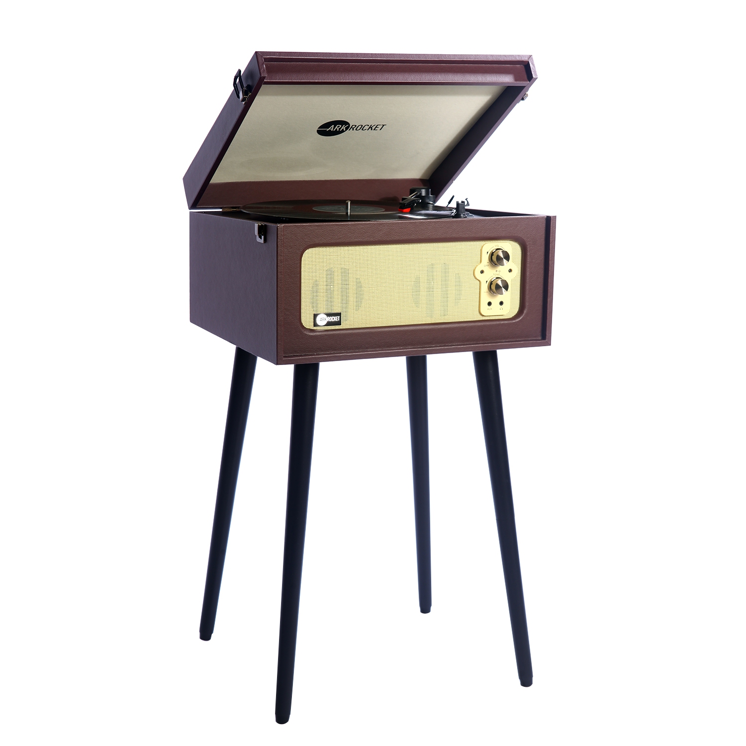 Support pour tourne-disque Bluetooth Discovery d’Arkrok avec tourne-disque à 3 vitesses - Brun/Crème