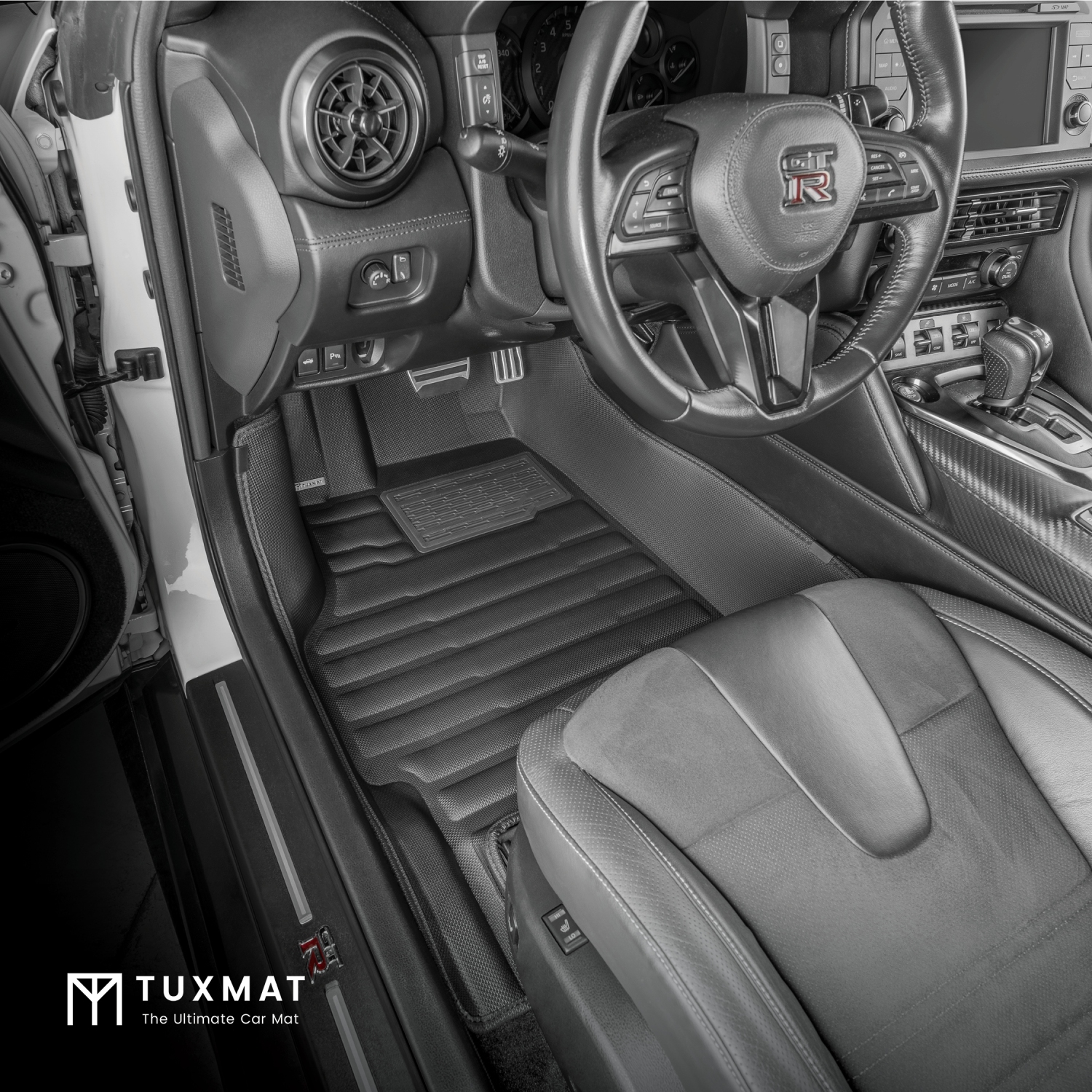 TuxMat - for Nissan GTR 2008-2024 Models - Custom Car Mats - Maximum Coverage, All Weather, Laser Measured - This Full Set Includes 1st and 2nd Rows