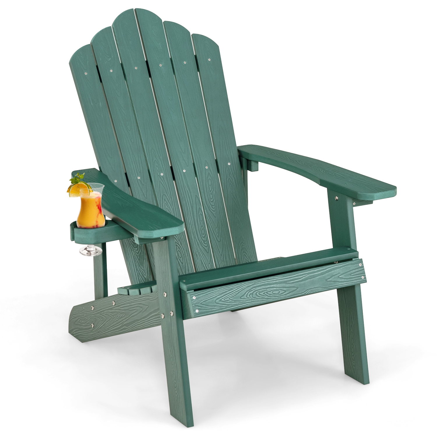 Costway Patio HIPS Adirondack Chair with Cup Holder Weather Resistant Outdoor 380 LBS