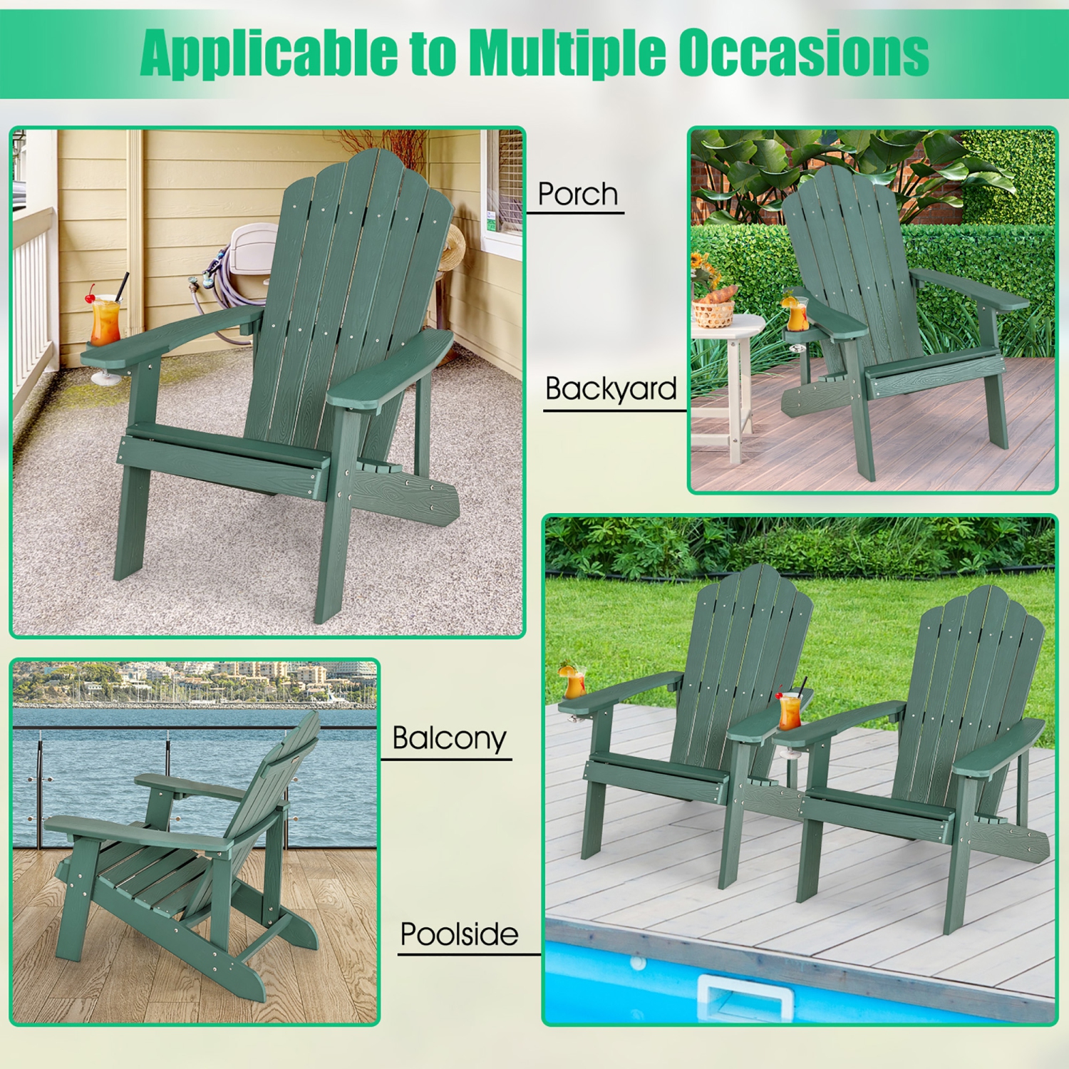 Costway Patio HIPS Adirondack Chair with Cup Holder Weather Resistant Outdoor 380 LBS