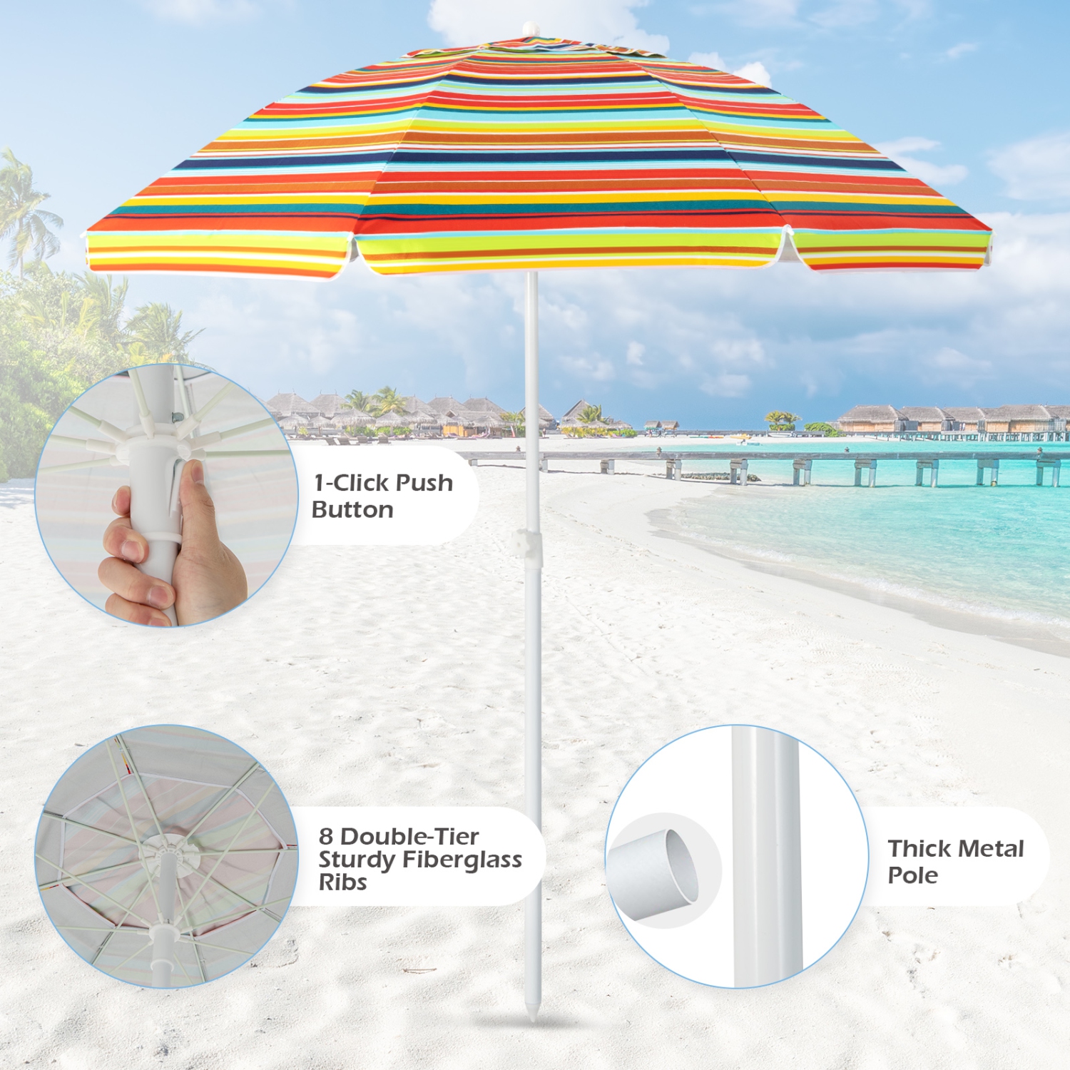 Parasol d'extérieur inclinable portatif de 6,5 pi Patio Beach de Costway