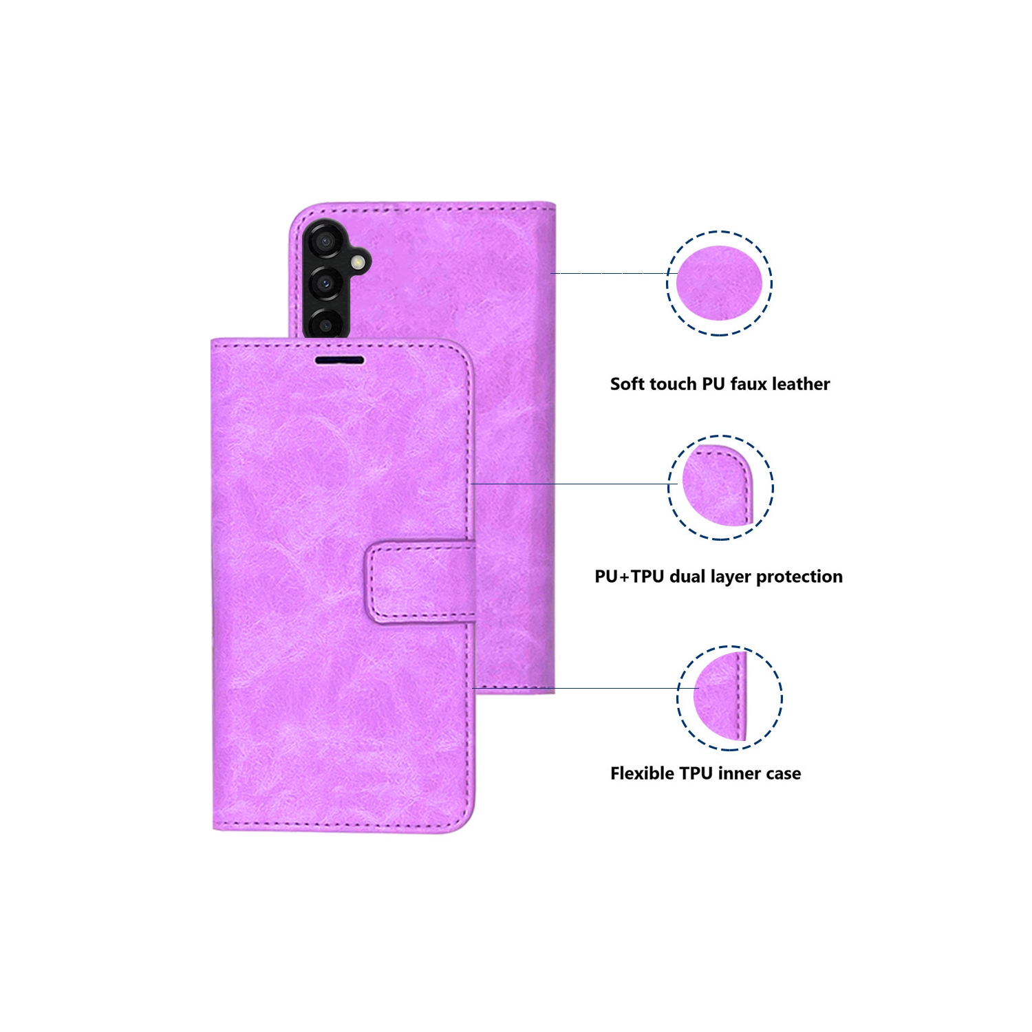 XCRS Folio Magnetic Wallet Cover, PU Leather Pouch with Card Slot and Stand Case for Samsung Galaxy S23 2023