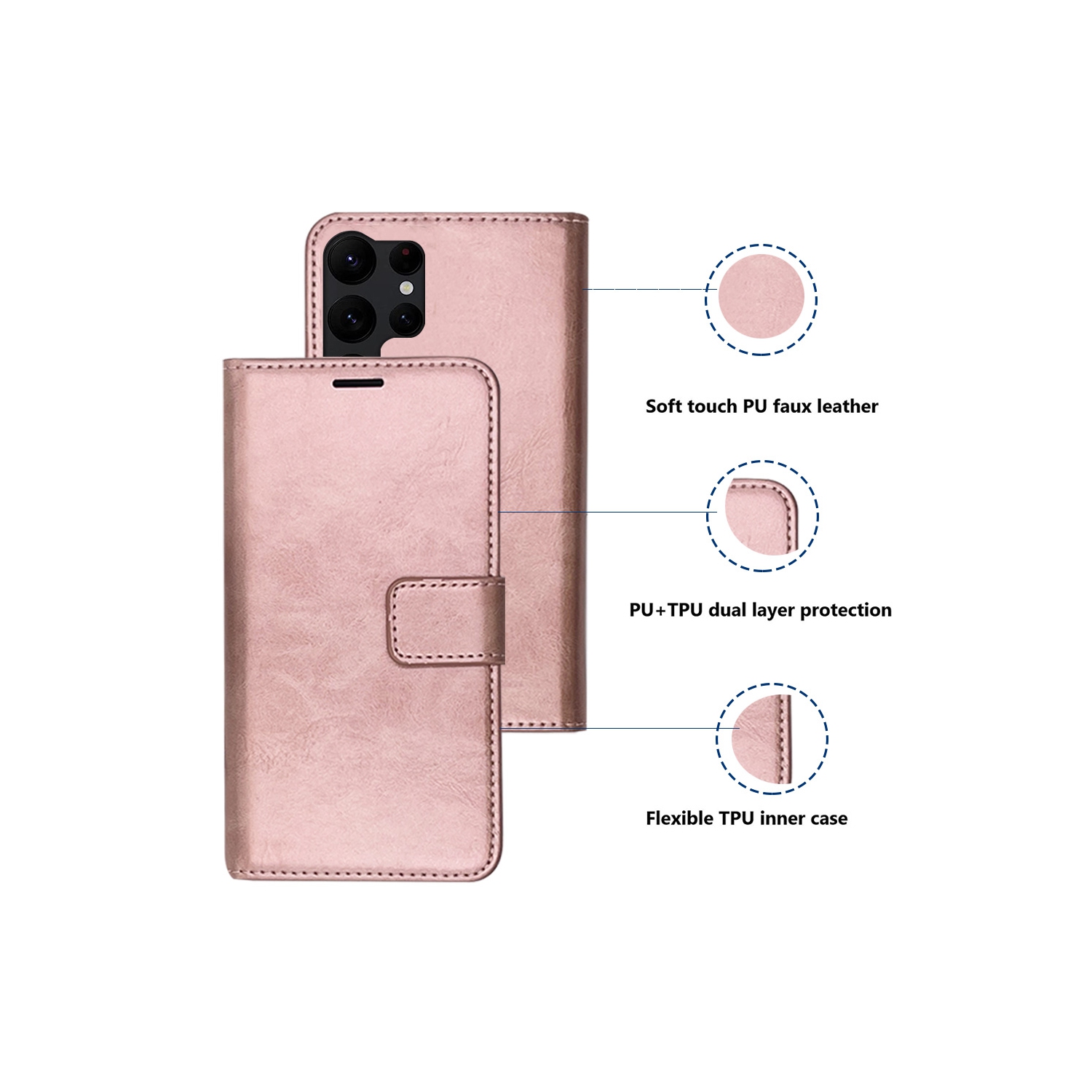 XCRS Folio Magnetic Wallet Cover, PU Leather Pouch with Card Slot and Stand Case for Samsung Galaxy S23 Ultra 2023