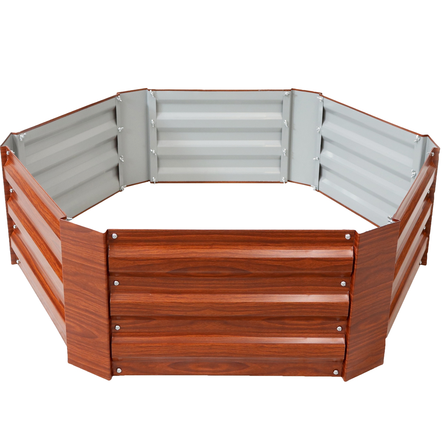 Sunnydaze Galvanized Steel Hexagon Raised Garden Bed - 40 in - Woodgrain