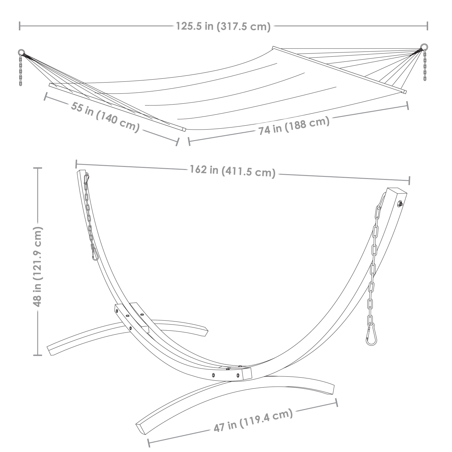 Sunnydaze 2-Person Quilted Hammock with Curved Wooden Stand - Red Stripe