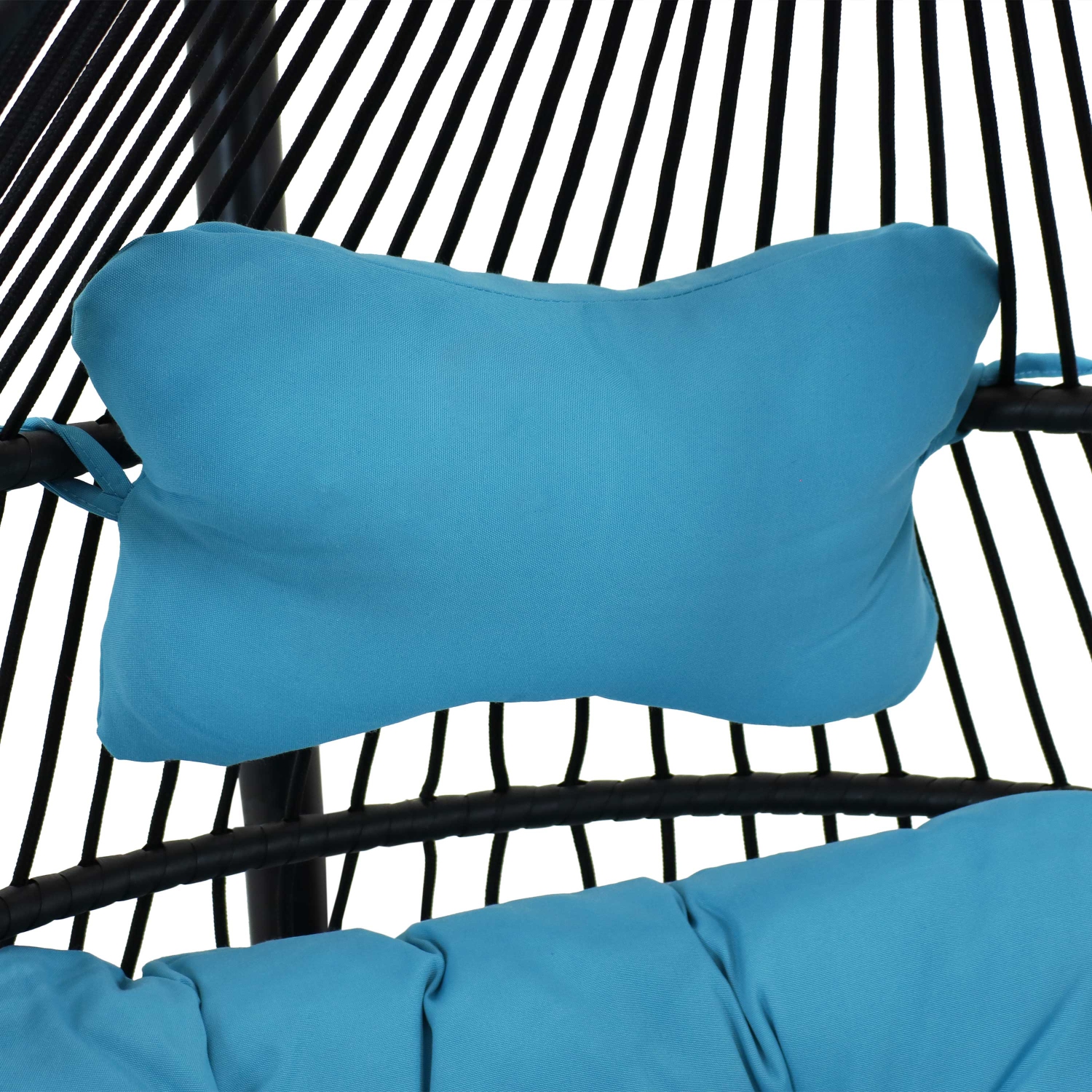 Sunnydaze Resin Wicker Hanging Egg Chair with Steel Stand/Cushions - Blue