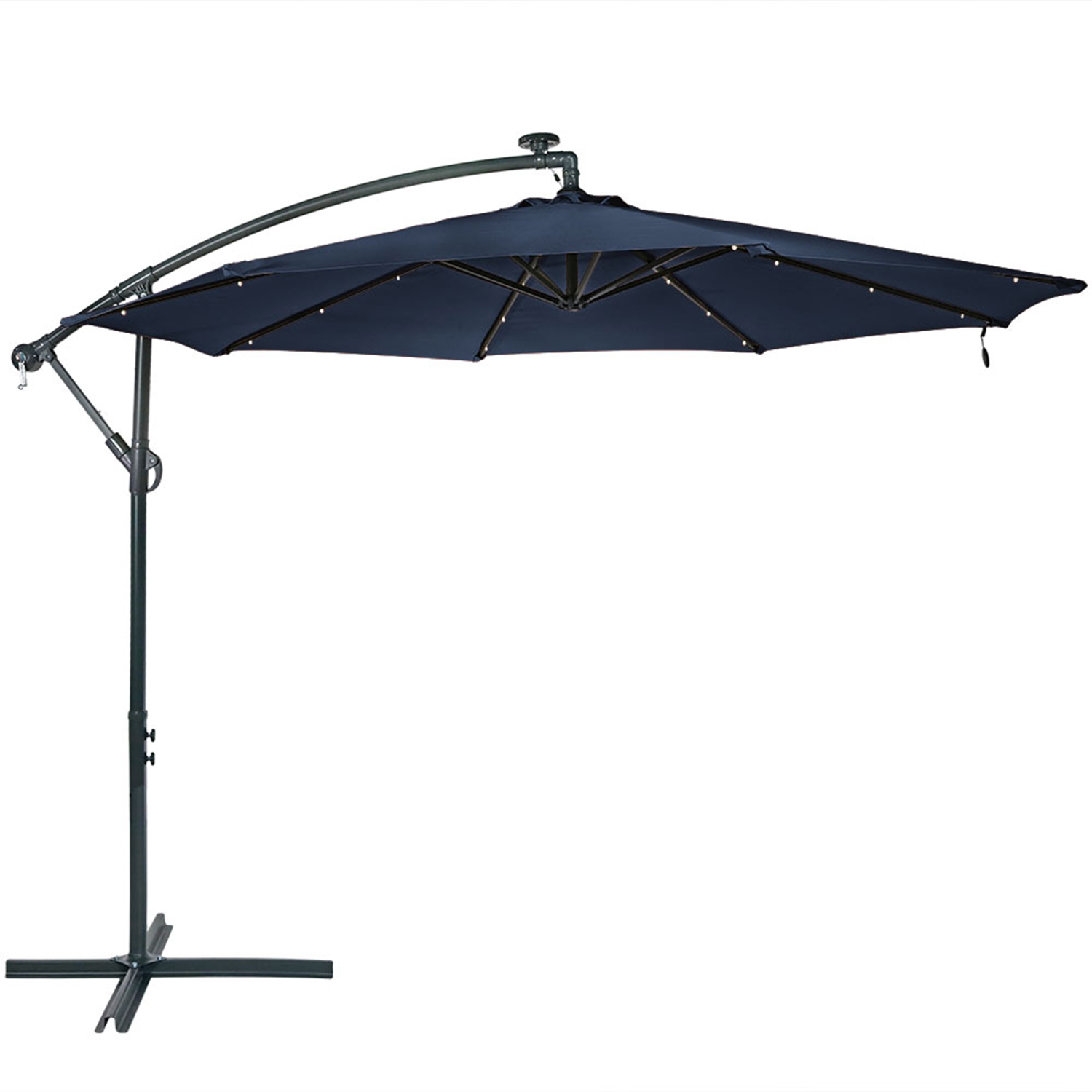 Sunnydaze 10 ft Solar Offset Steel Patio Umbrella with Crank - Navy Blue