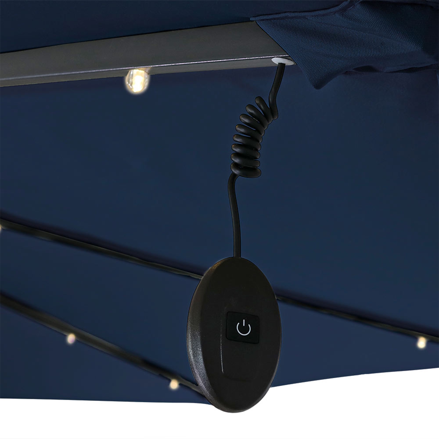 Sunnydaze 10 ft Solar Offset Steel Patio Umbrella with Crank - Navy Blue