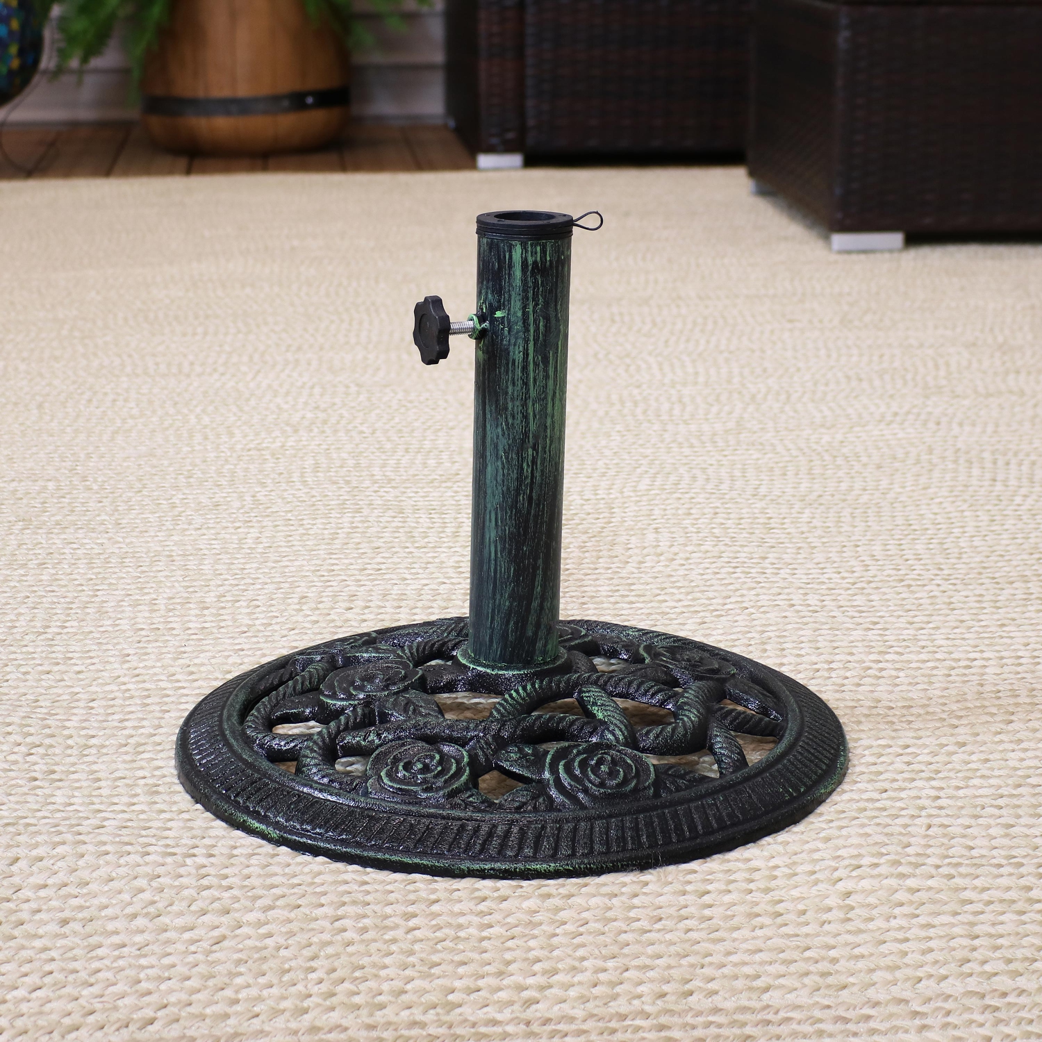 Sunnydaze 16 in Rose Blossom Cast Iron Round Patio Umbrella Base - Green