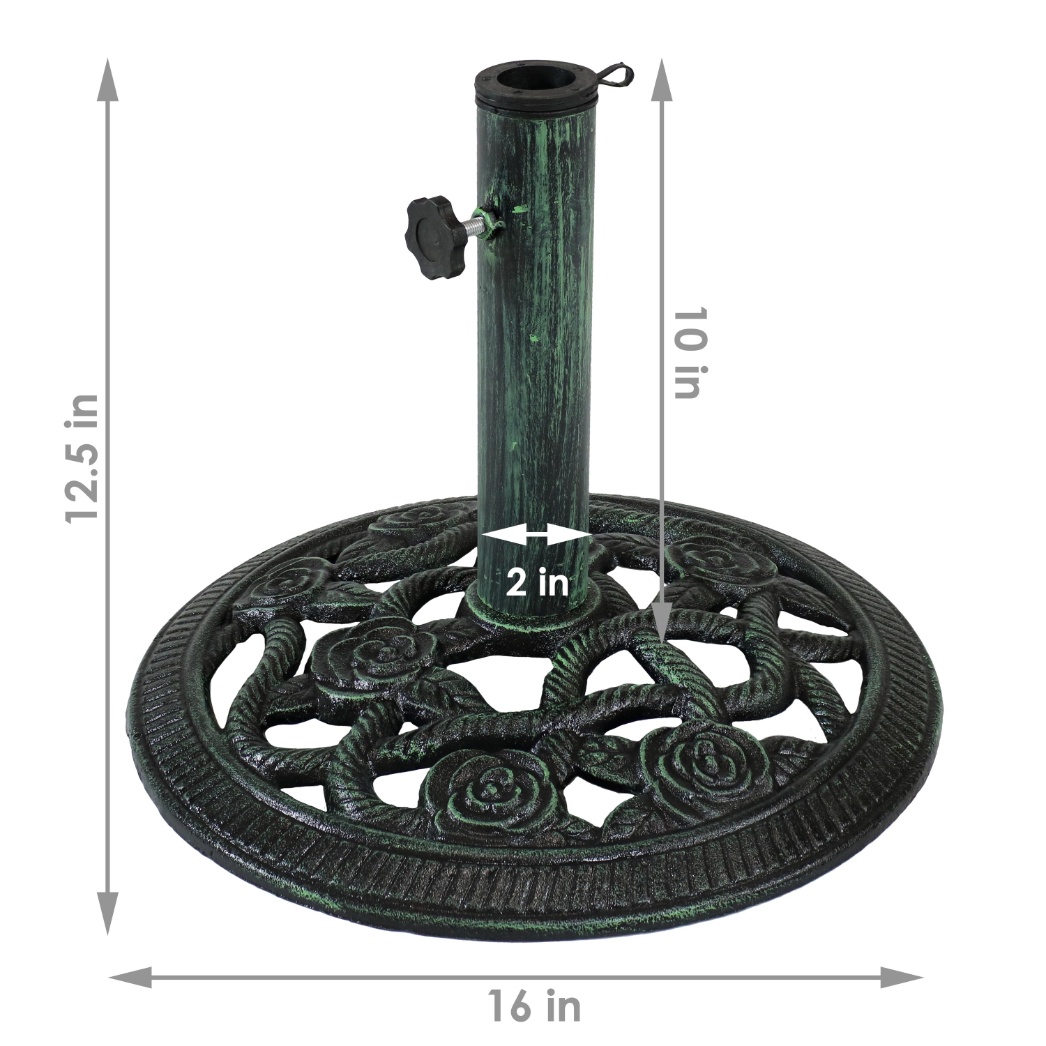 Sunnydaze 16 in Rose Blossom Cast Iron Round Patio Umbrella Base - Green