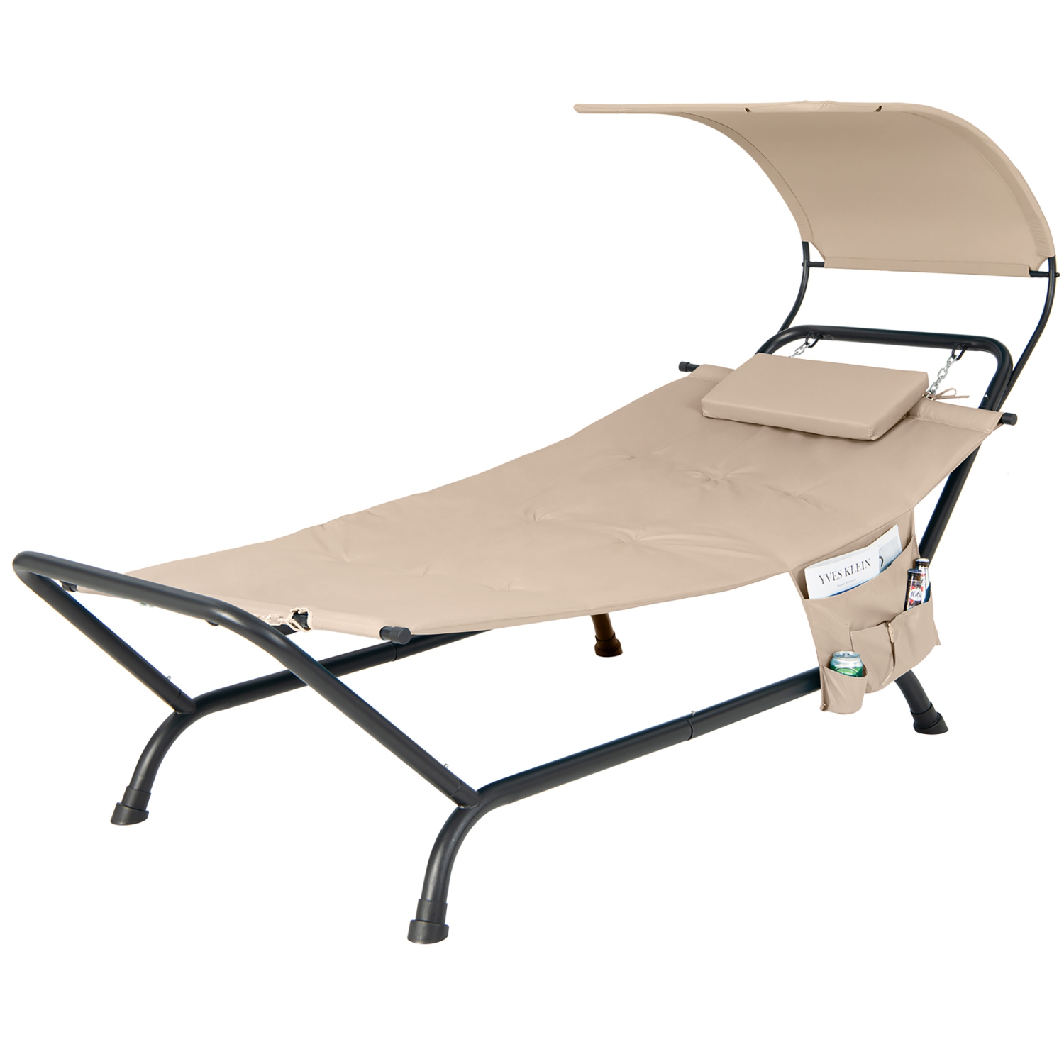 Costway Patio Hanging Chaise Lounge Chair with Canopy, Cushion, Pillow & Storage Bag