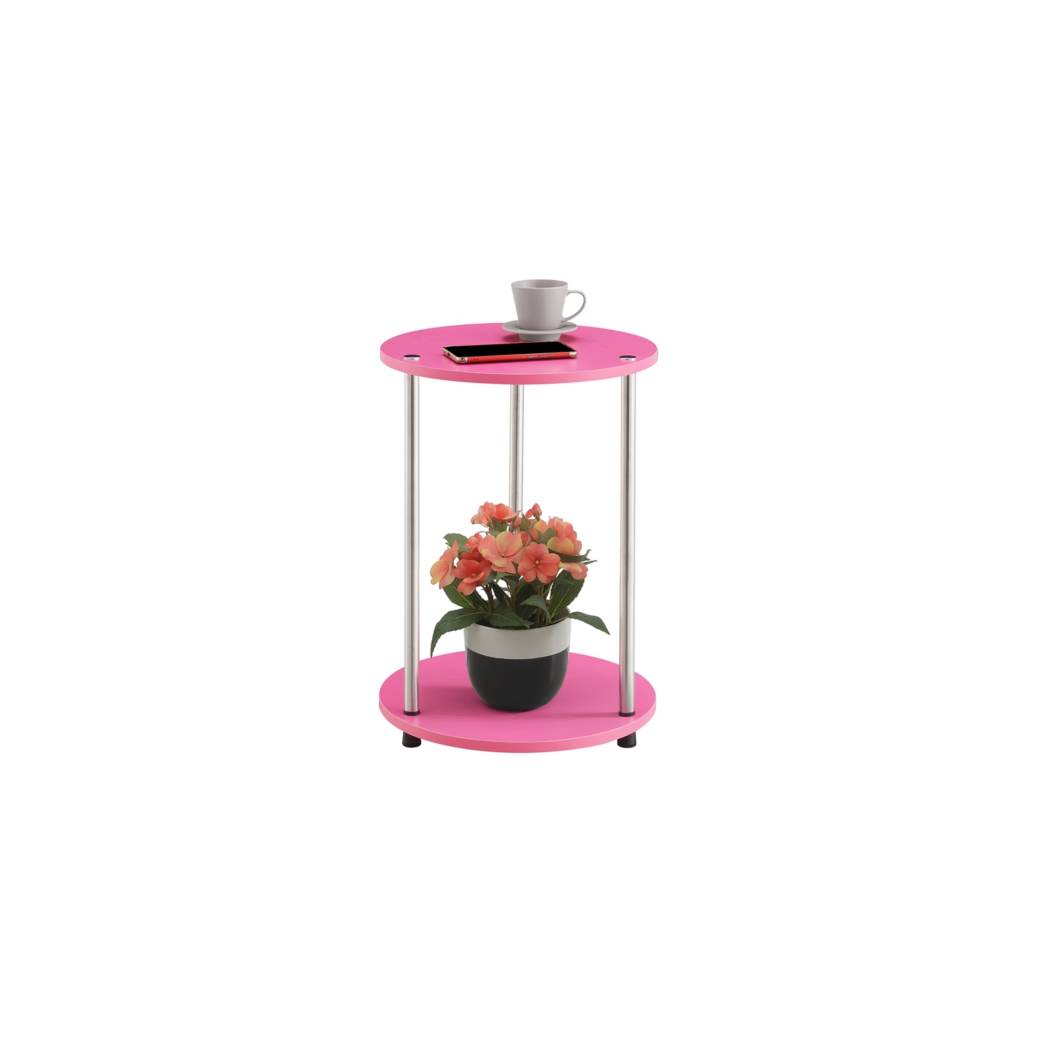 Designs2Go No-Tools Two-Tier Round End Table in Pink Wood Finish