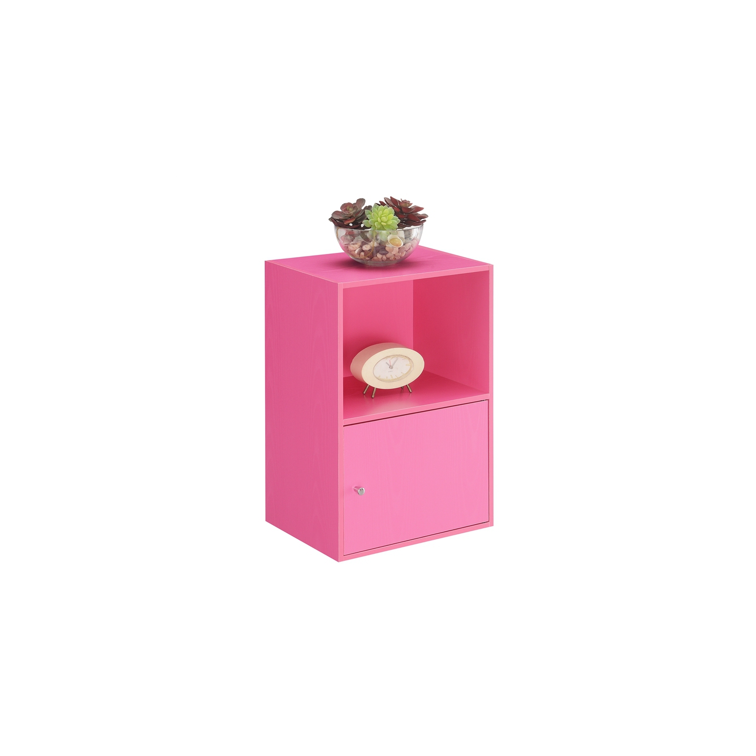 Xtra Storage One-Door Cabinet with Shelf in Pink Wood Finish