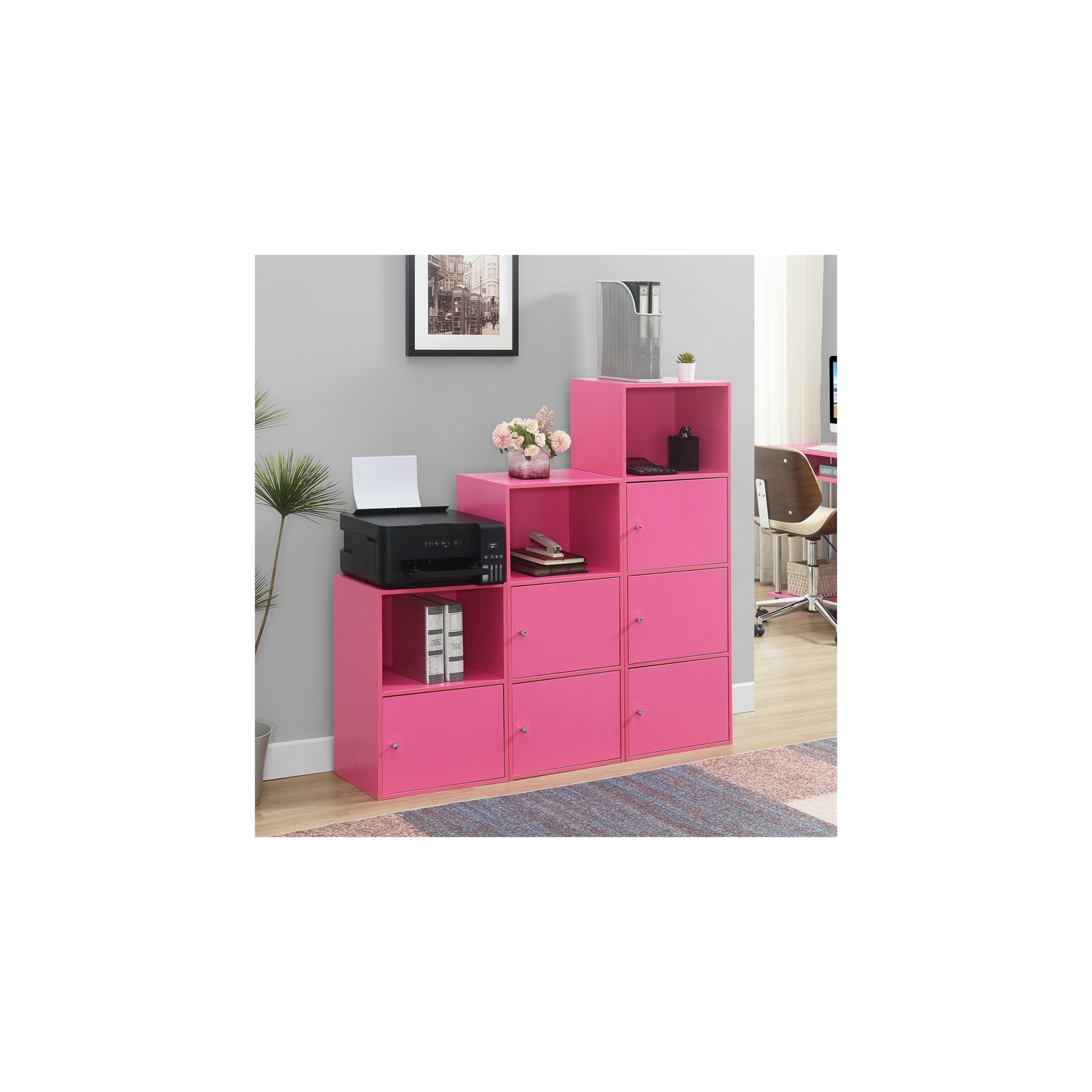 Xtra Storage One-Door Cabinet with Shelf in Pink Wood Finish