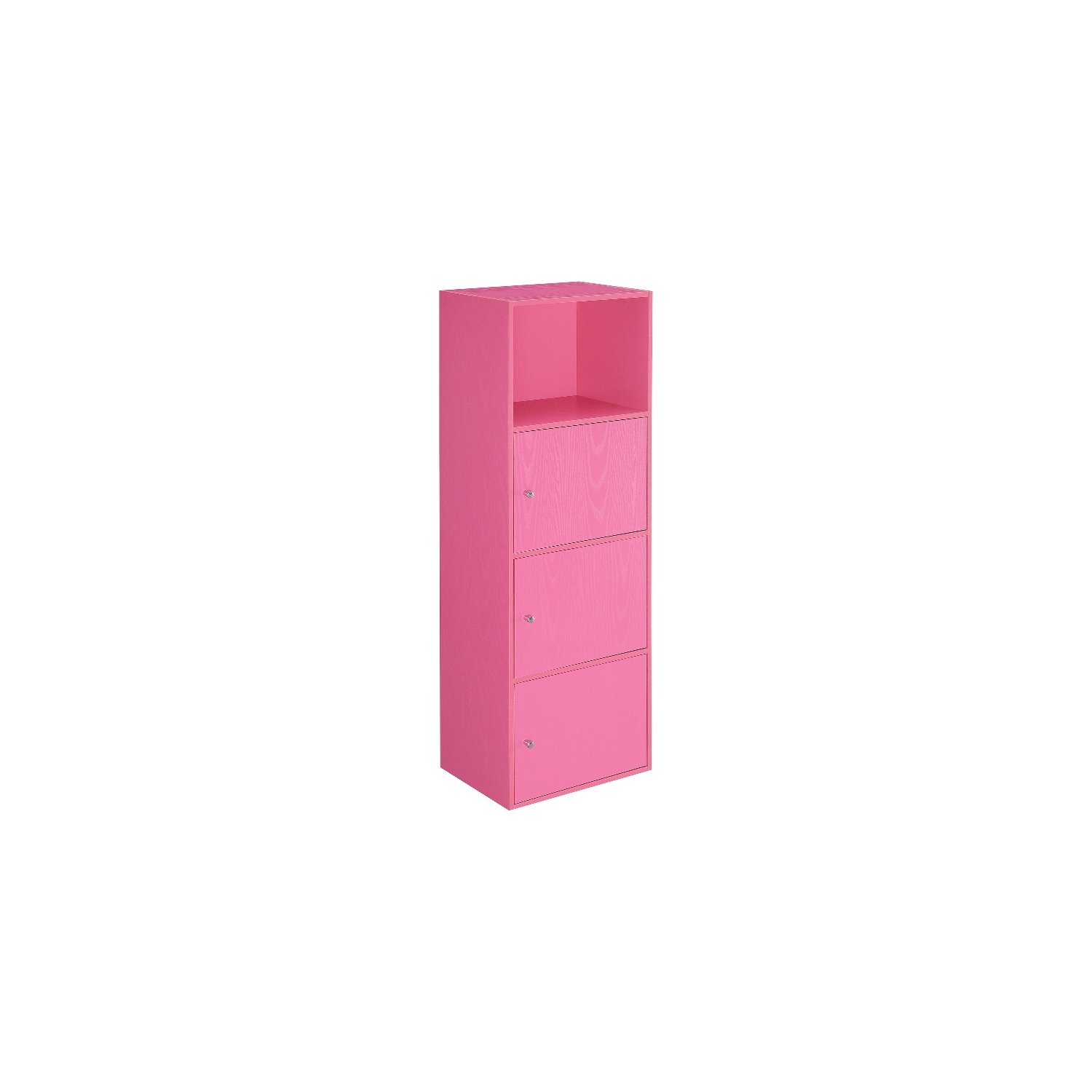 Xtra Storage Three-Door Cabinet with Shelf in Pink Wood Finish